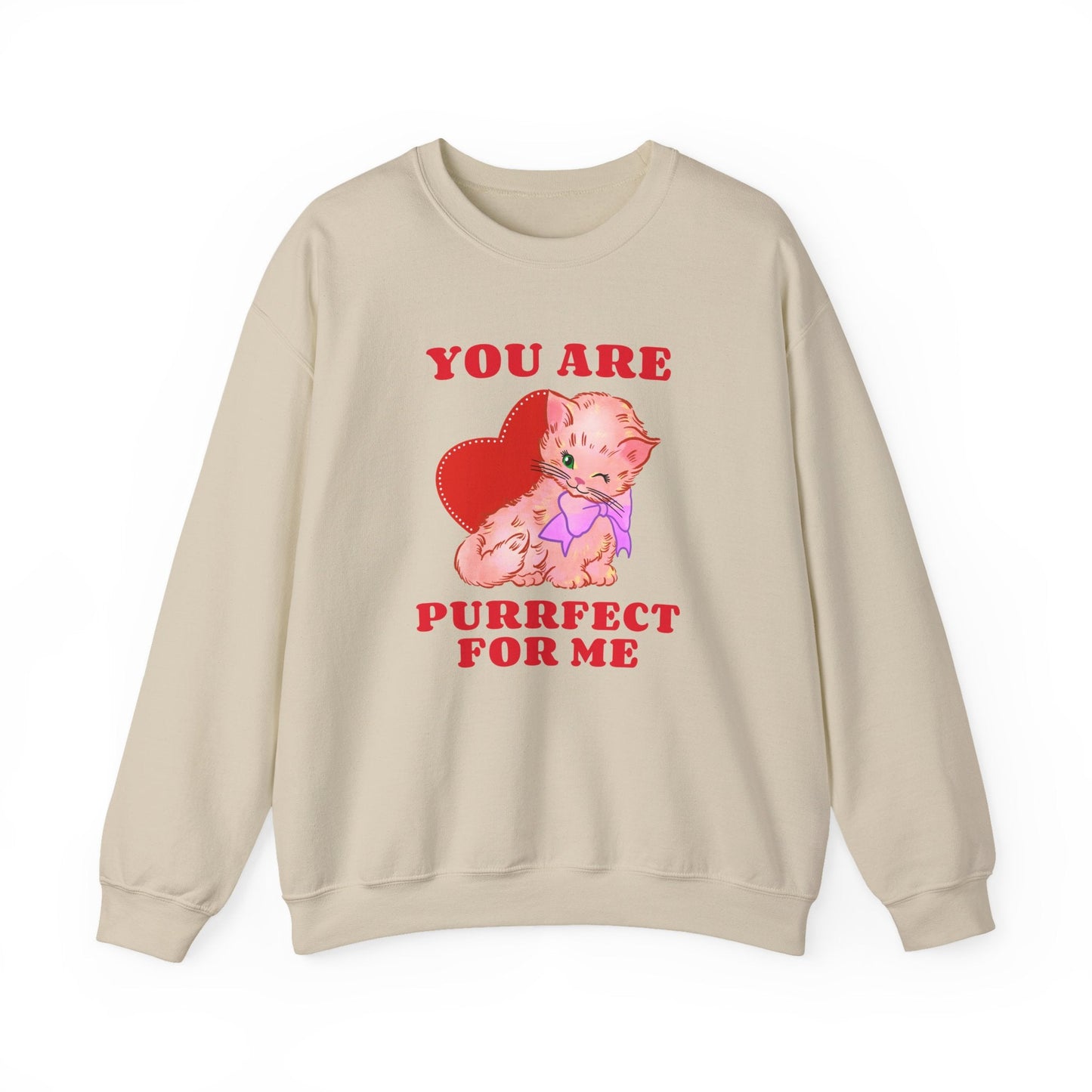 Cat Heart Sweatshirt Unisex Valentines Day Fifty Fifty Cotton Poly Blend Crewneck