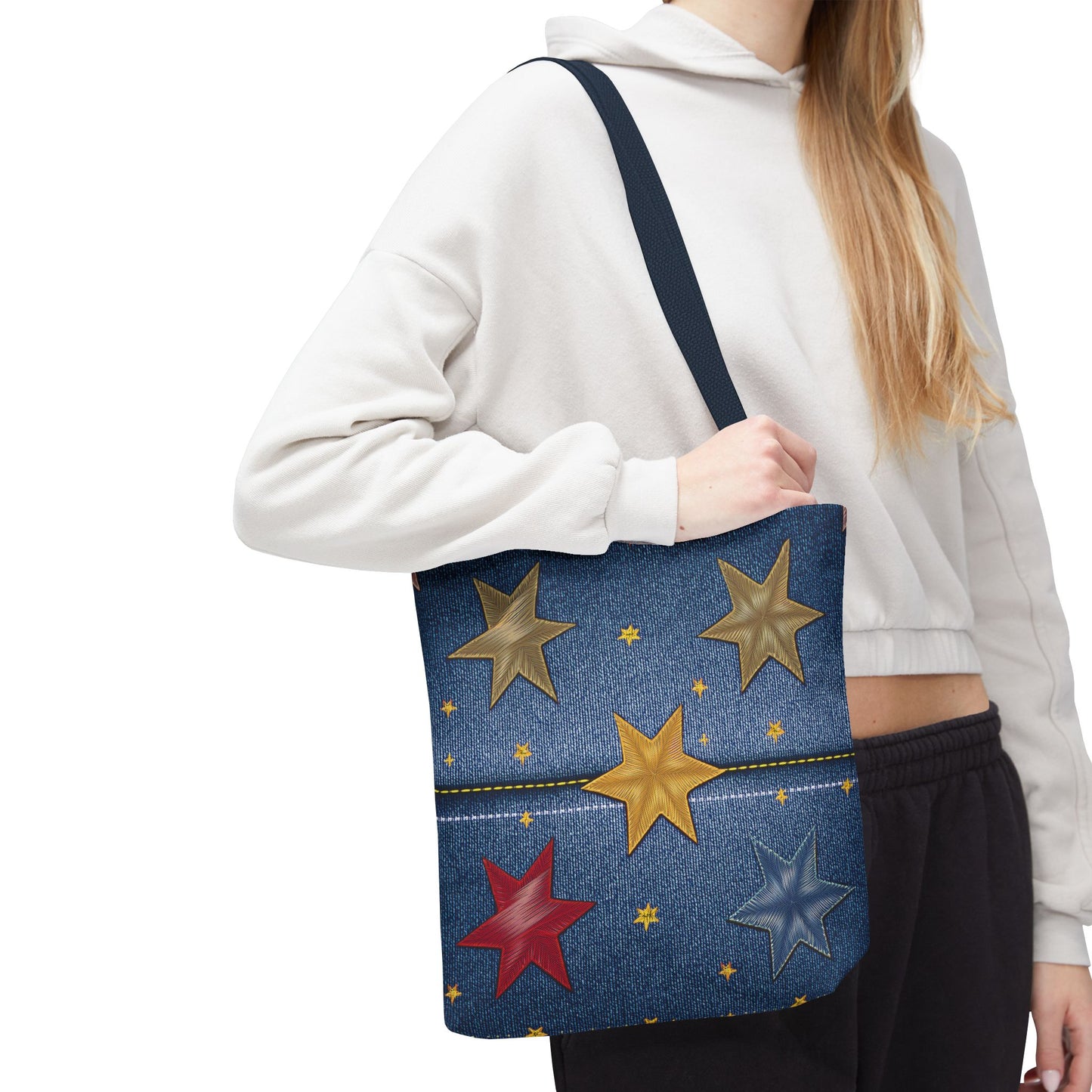 Denim Fabric Imitation Print Unisex Canvas Bag Poly Spun 3 Sizes Tote Bag 181-3