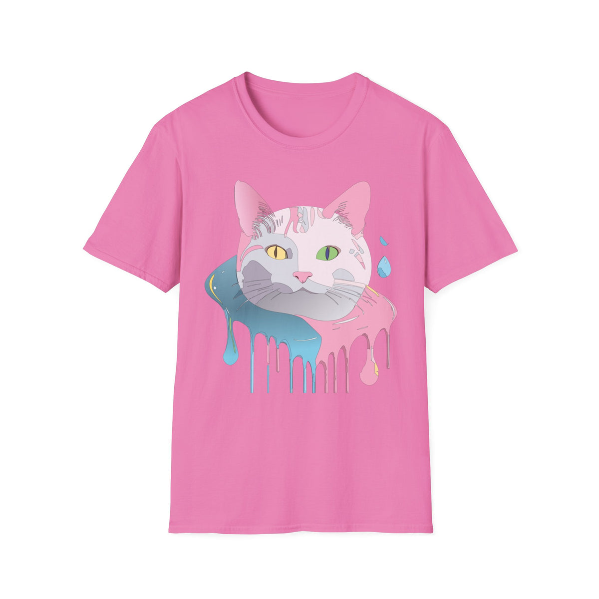 Colorful Drip Cat Artwork T-Shirt | Heterochromatic Eyes, Painterly Design
