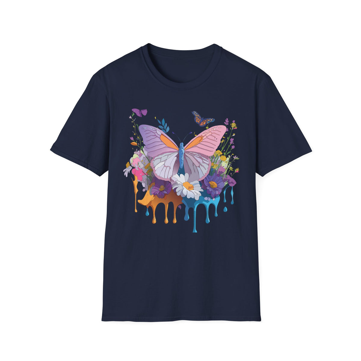 Butterfly Watercolor Drip T-Shirt — Pastel Floral Butterfly Graphic Design Unisex 100 Cotton Gildan T-Shirt