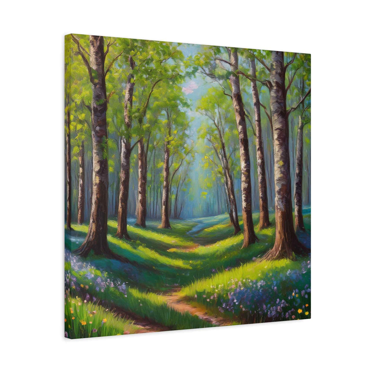 Spring Forest Print Canvas, Oil Paint Print 20x20, 24x24, 30x30, 32x32, 36x36 Art Design Print Pine-Wood Inner Frame MC-94