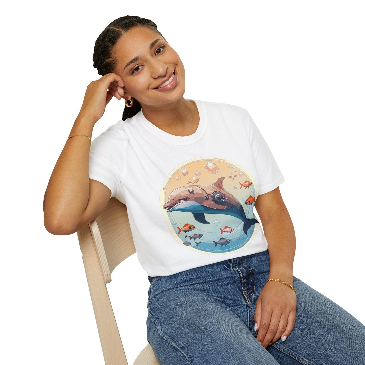 Dolphin Shirt Unisex Softstyle Tee 100 Percent Ring Spun Cotton Breathable Gildan 64000