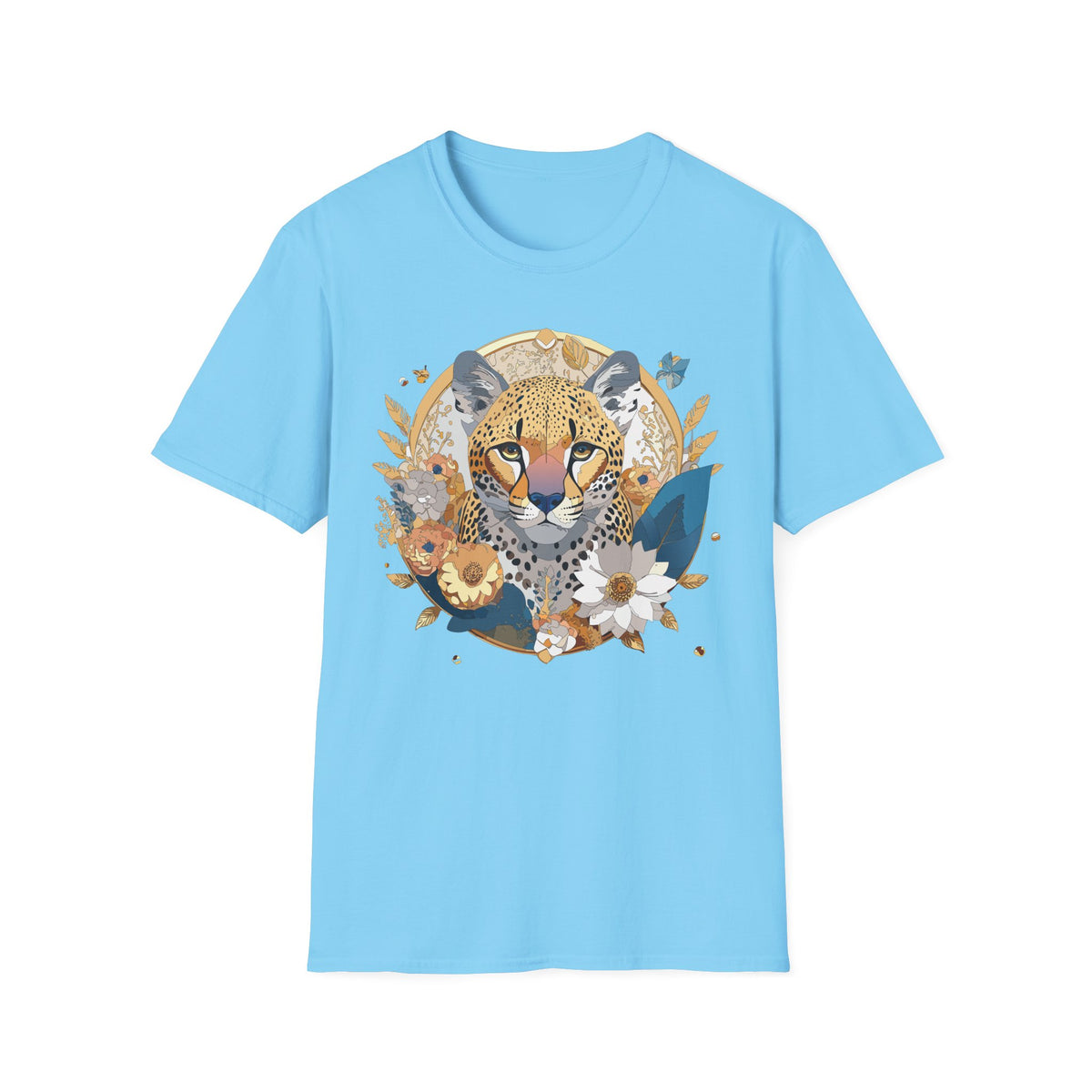 Floral Cheetah Portrait T-Shirt | Leopard Face Botanical Tee