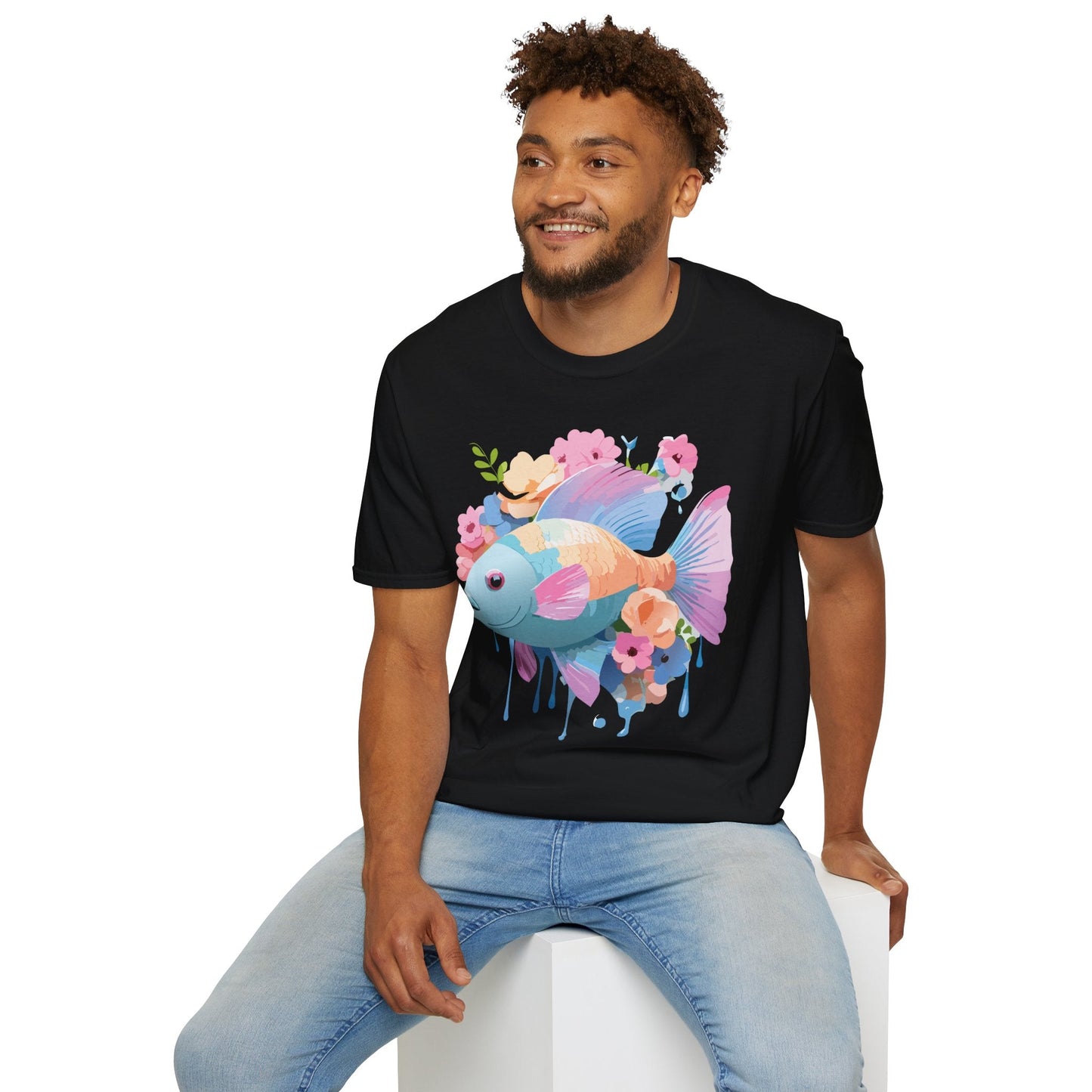 Fish Art Design Graphic Tee Unisex Short Sleeve T Shirt With Fish Artwork Premium Cotton