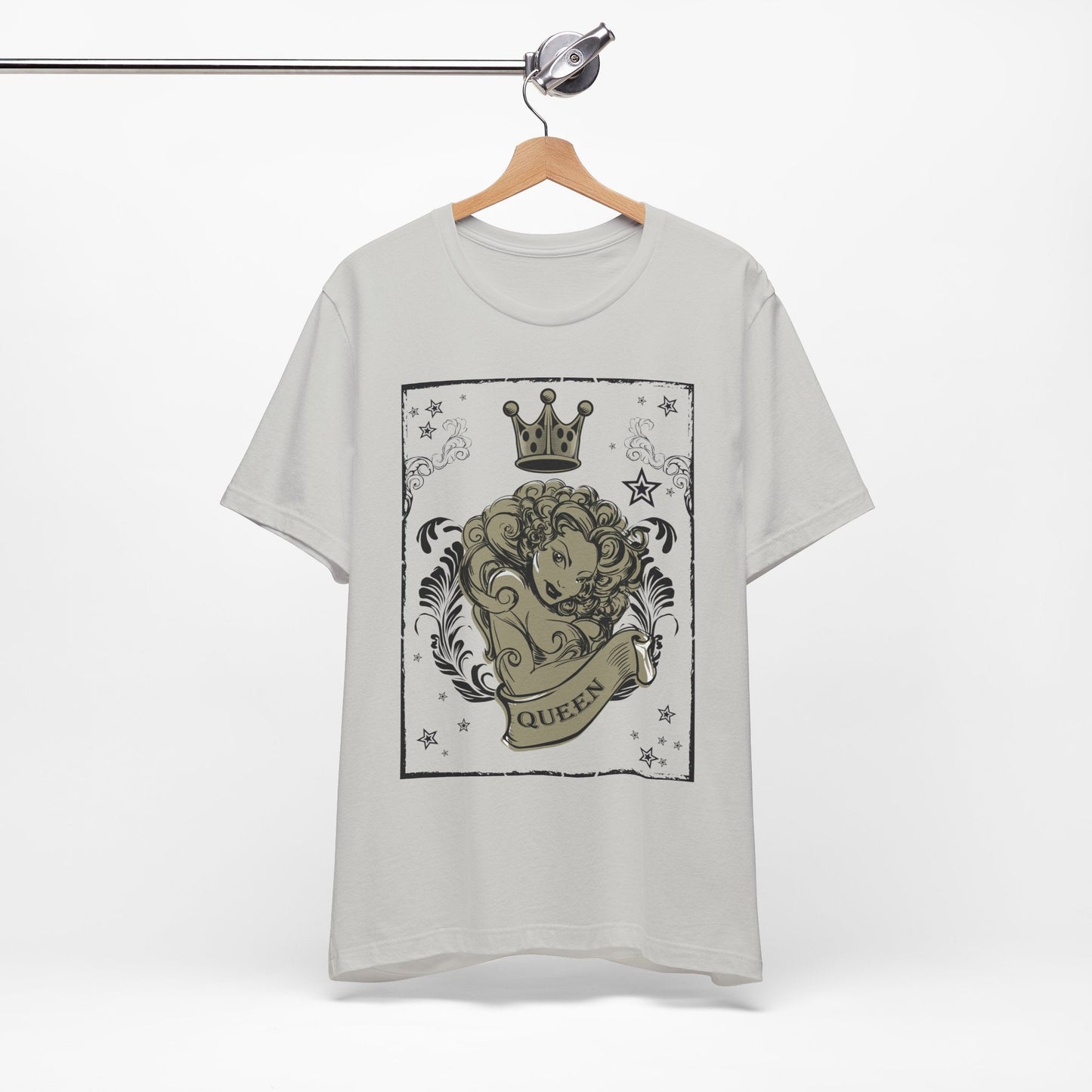 Crown Face Portrait Graphic Tee Vintage Floral Illustration Rock Band T-Shirt