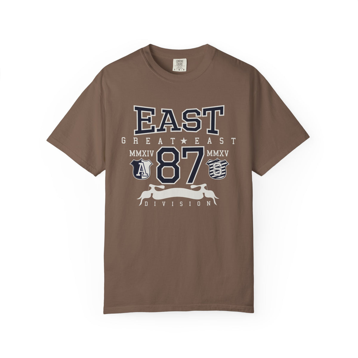 87-East-Varsity-College Graphic Unisex Comfort Colors Garment-Dyed Heavyweight 100 Cotton Art Design T-Shirt w17
