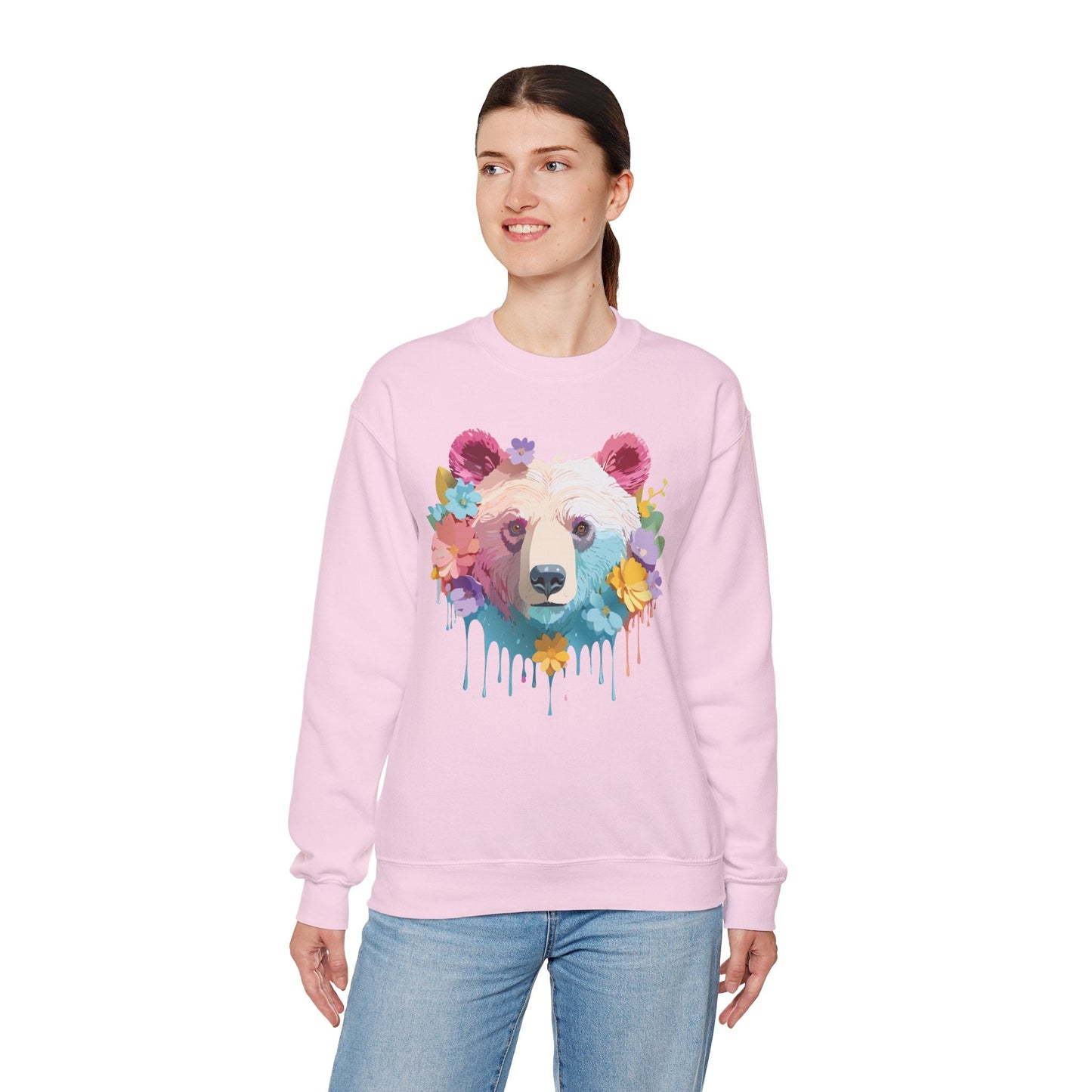 Unisex Floral Bear Sweatshirt Gildan 18000 Art Design Animals