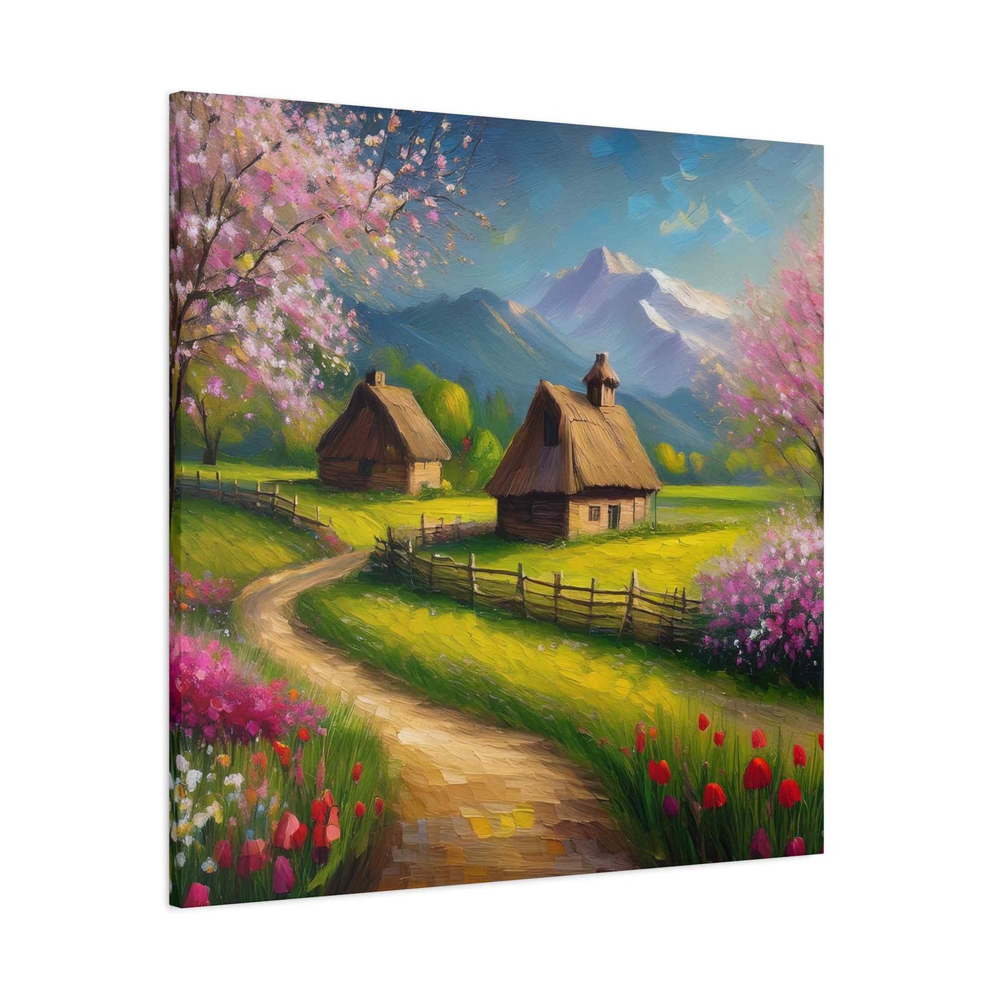 Countryside Spring Print Canvas, Oil Paint Print 20x20, 24x24, 30x30, 32x32, 36x36 Art Design Pine-Wood Inner Frame MC-108