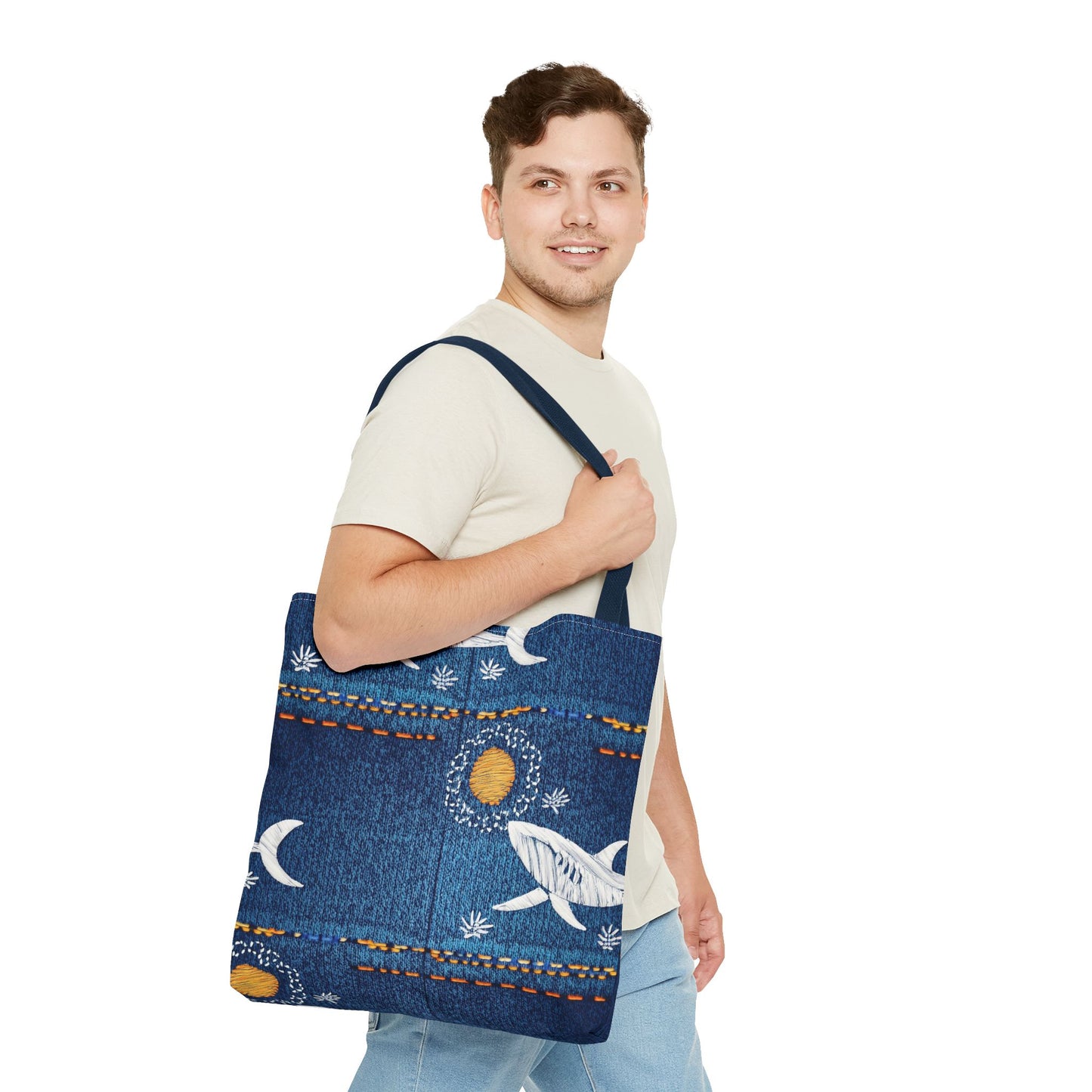 Denim Fabric Imitation Print Unisex Canvas Bag Poly Spun 3 Sizes Tote Bag 182-17