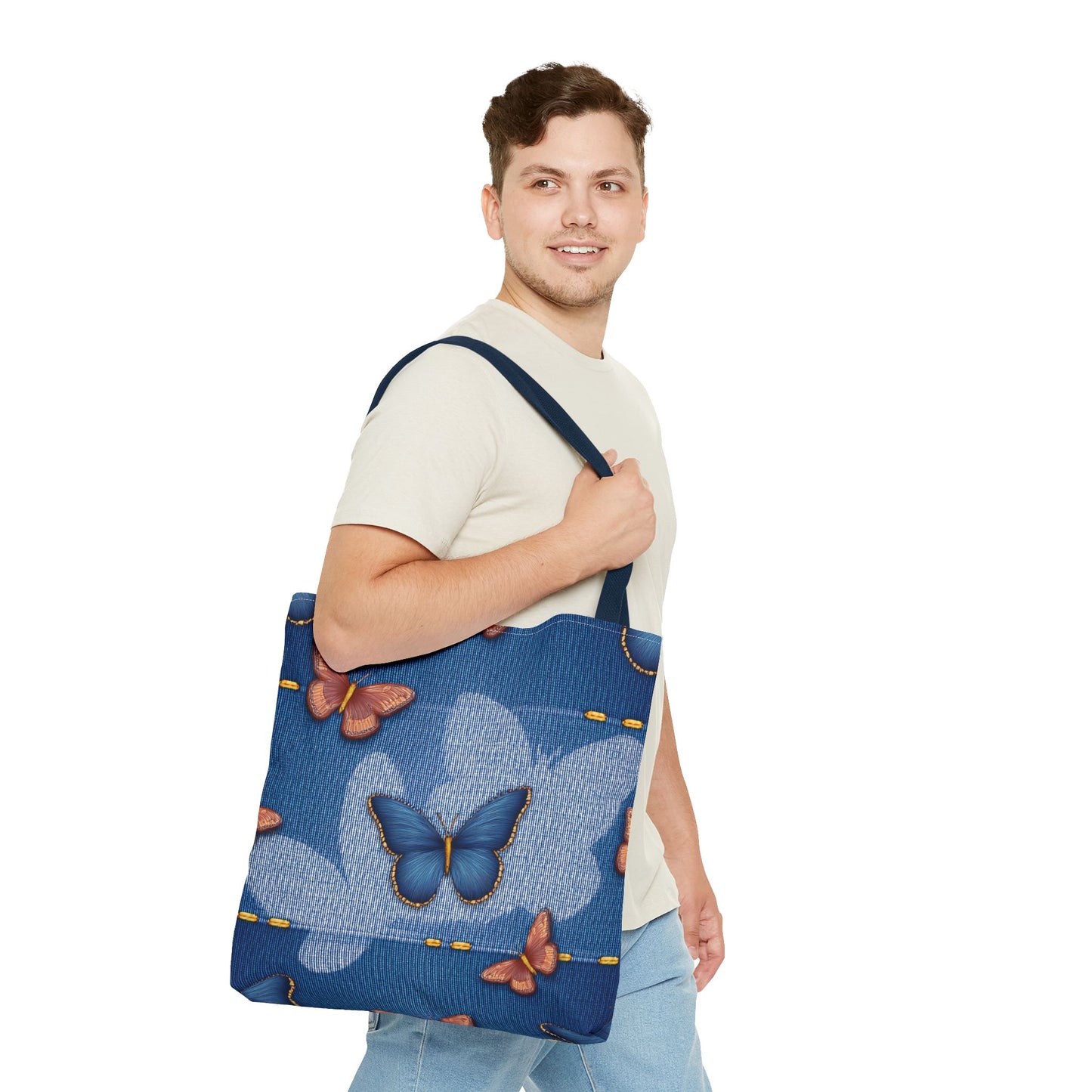 Denim Fabric Imitation Print Unisex Canvas Bag Poly Spun 3 Sizes Tote Bag 176