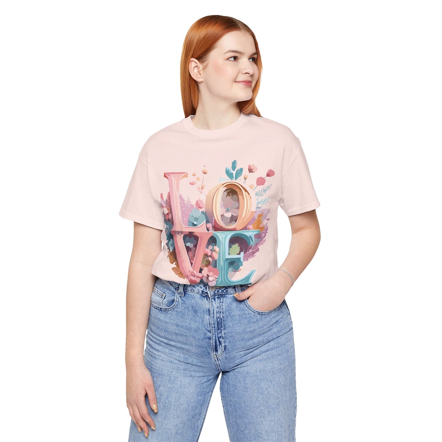 Valentine Day Graphic Unisex 100 Cotton Vintage Artwork with Love and Flower Design Tee 53