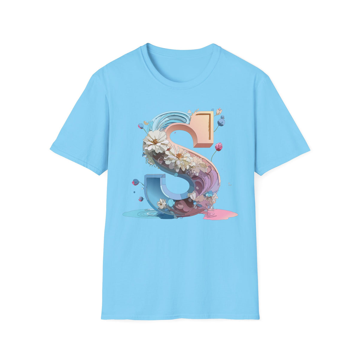 Floral Letter S T-Shirt | Pastel 3D Initial Monogram