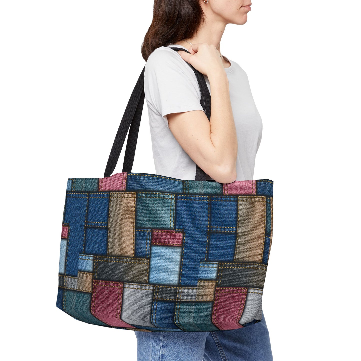 Denim Print Weekender Bag High-Quality 100% Spun Polyester 24x13 Canvas Bag 2