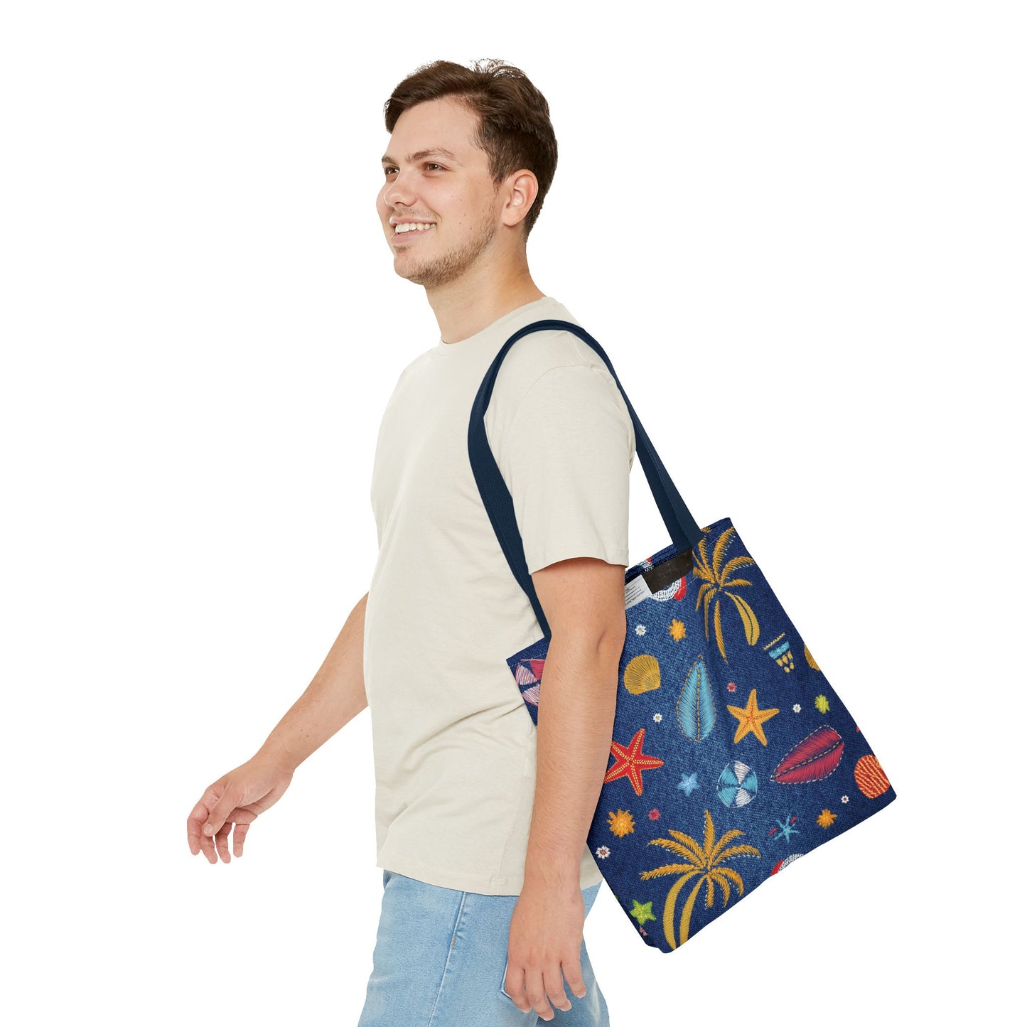 Denim Fabric Imitation Print Unisex Canvas Bag Poly Spun 3 Sizes Tote Bag 182-12