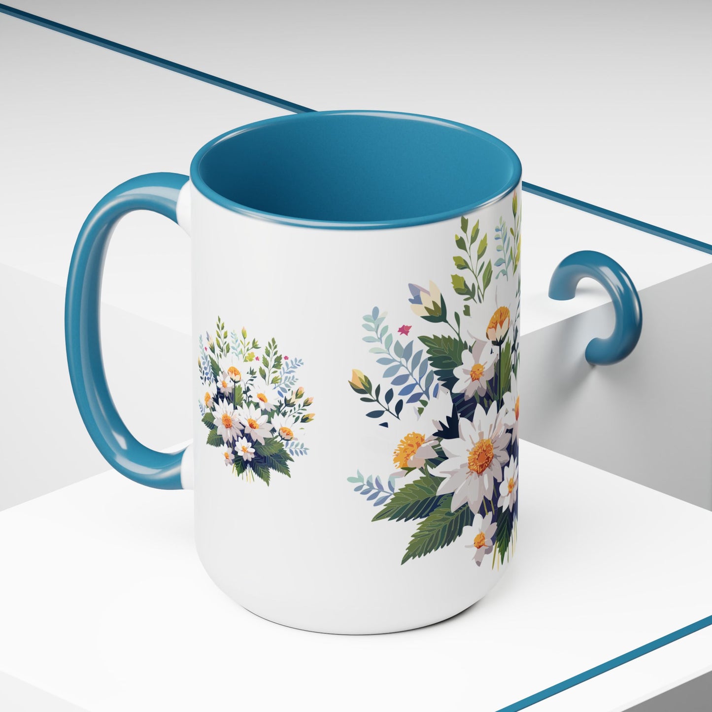 Two-Tone Coffee Mug with flowers