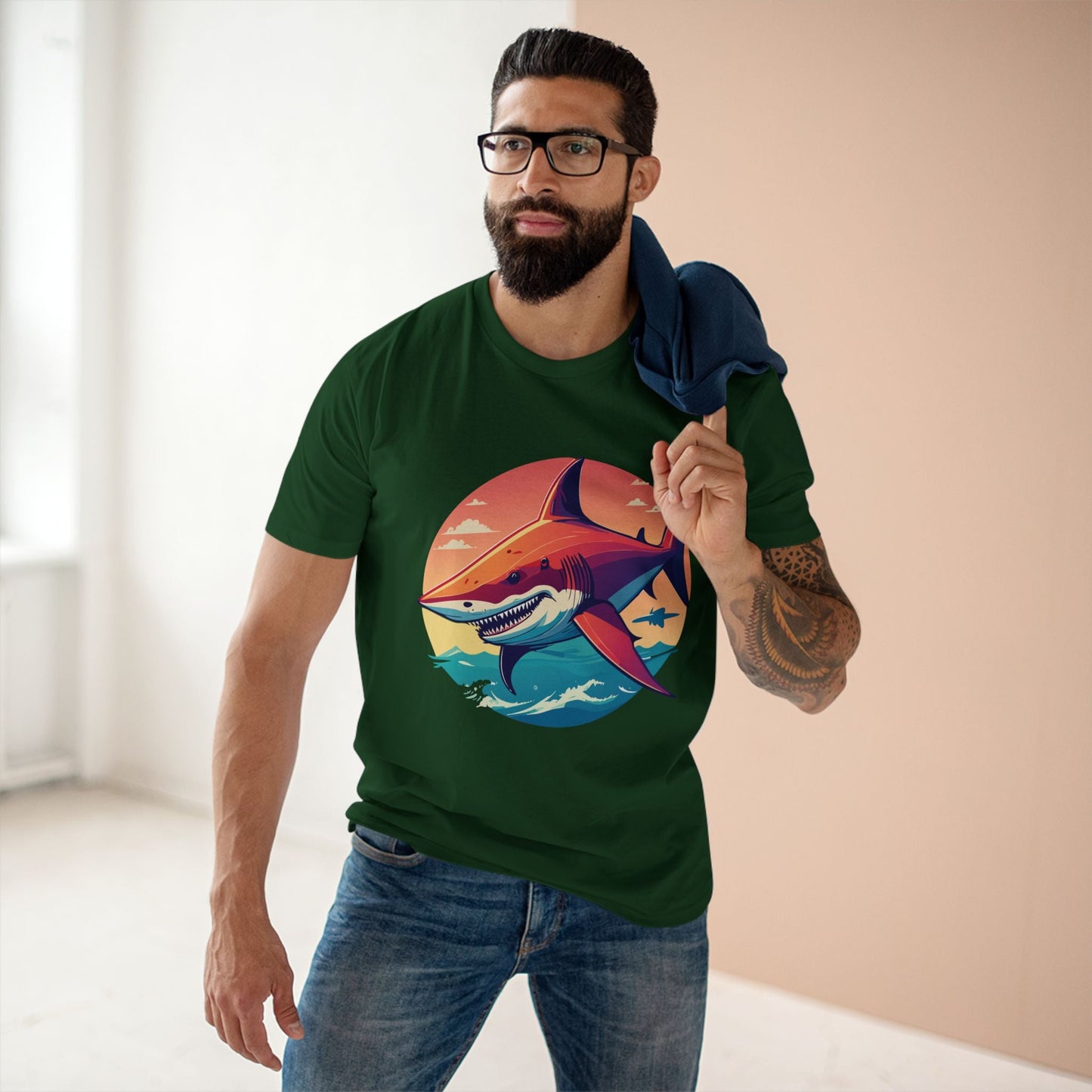 Unisex Premium Cotton Staple Tee With Original Art Shark Shirt From Retro2Nova Art Collection Soft Breathable Comfort