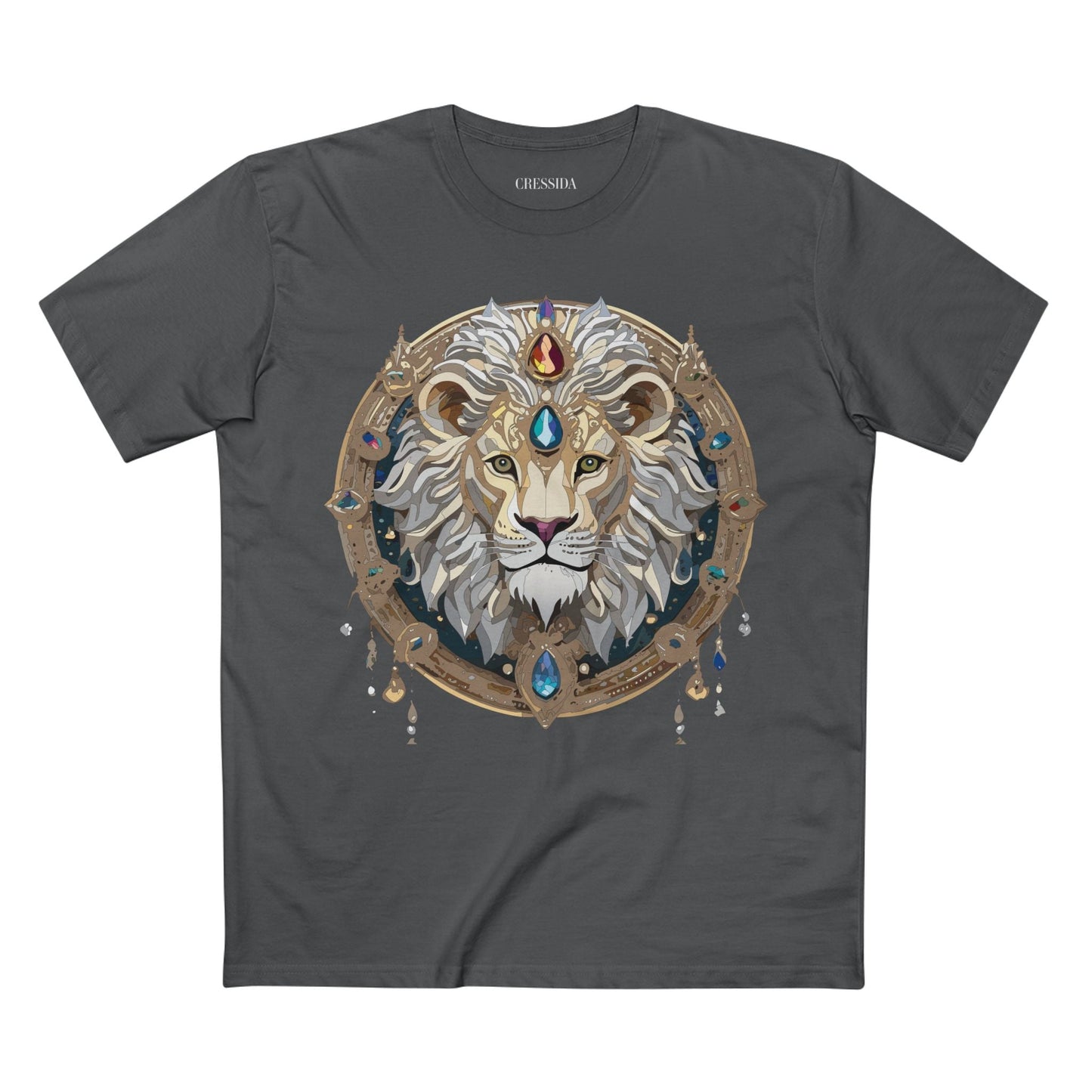Lion Graphic Unisex 100 Cotton Tee With Unique Animal Golden Medallion Art Design 59