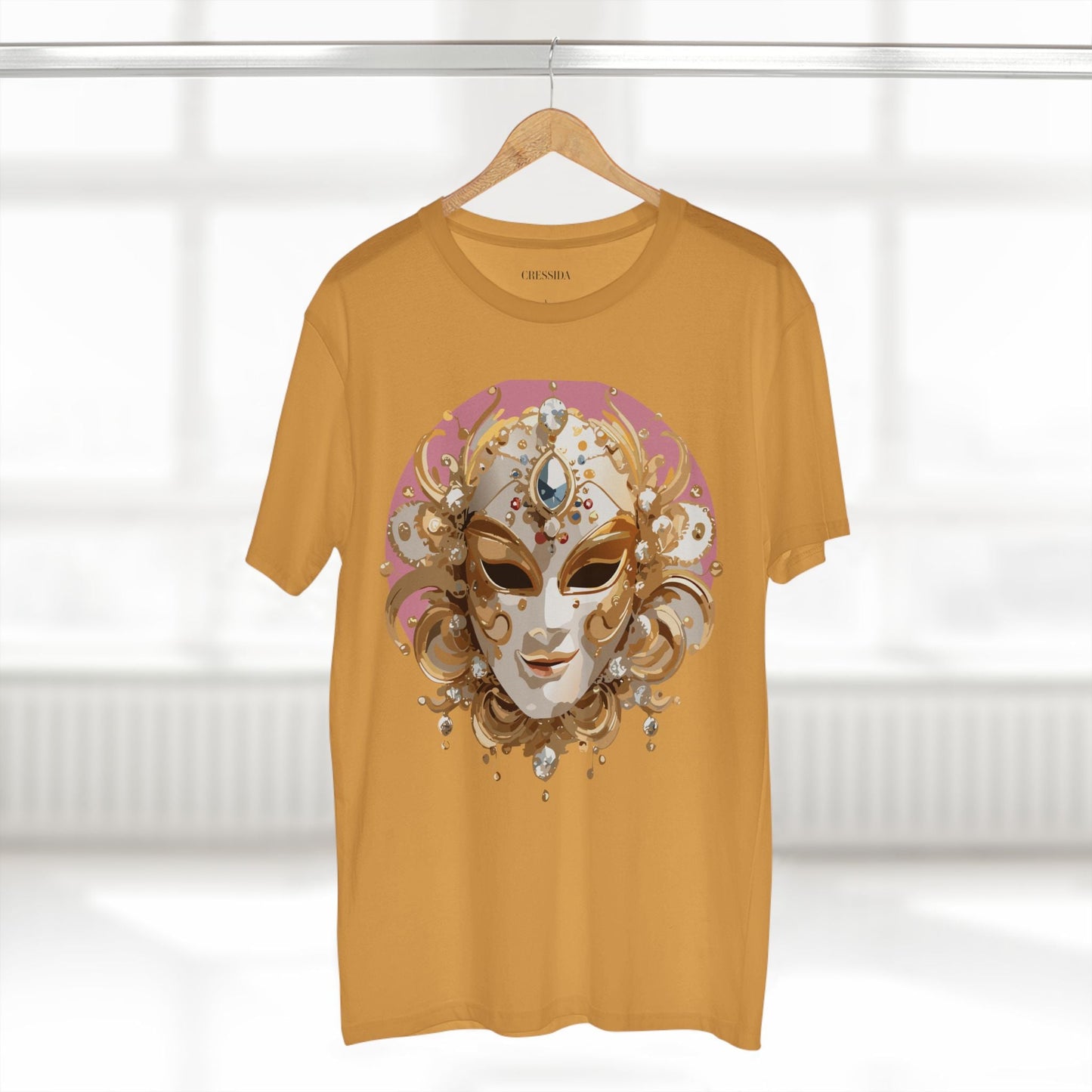 Carnival Mask Graphic T-Shirt Unisex 100 Cotton With Antique Gold Art Design Tee 13