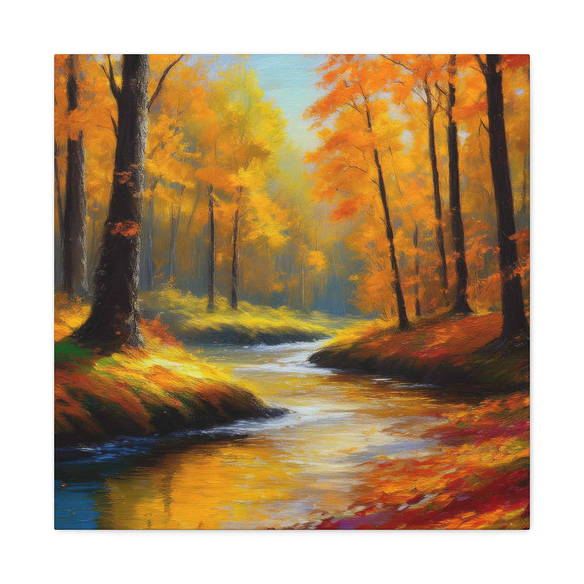 Fall Forest Print Canvas, Oil Paint Print 20x20, 24x24, 30x30, 32x32, 36x36 Art Design Print Pine-Wood Inner Frame MC-99