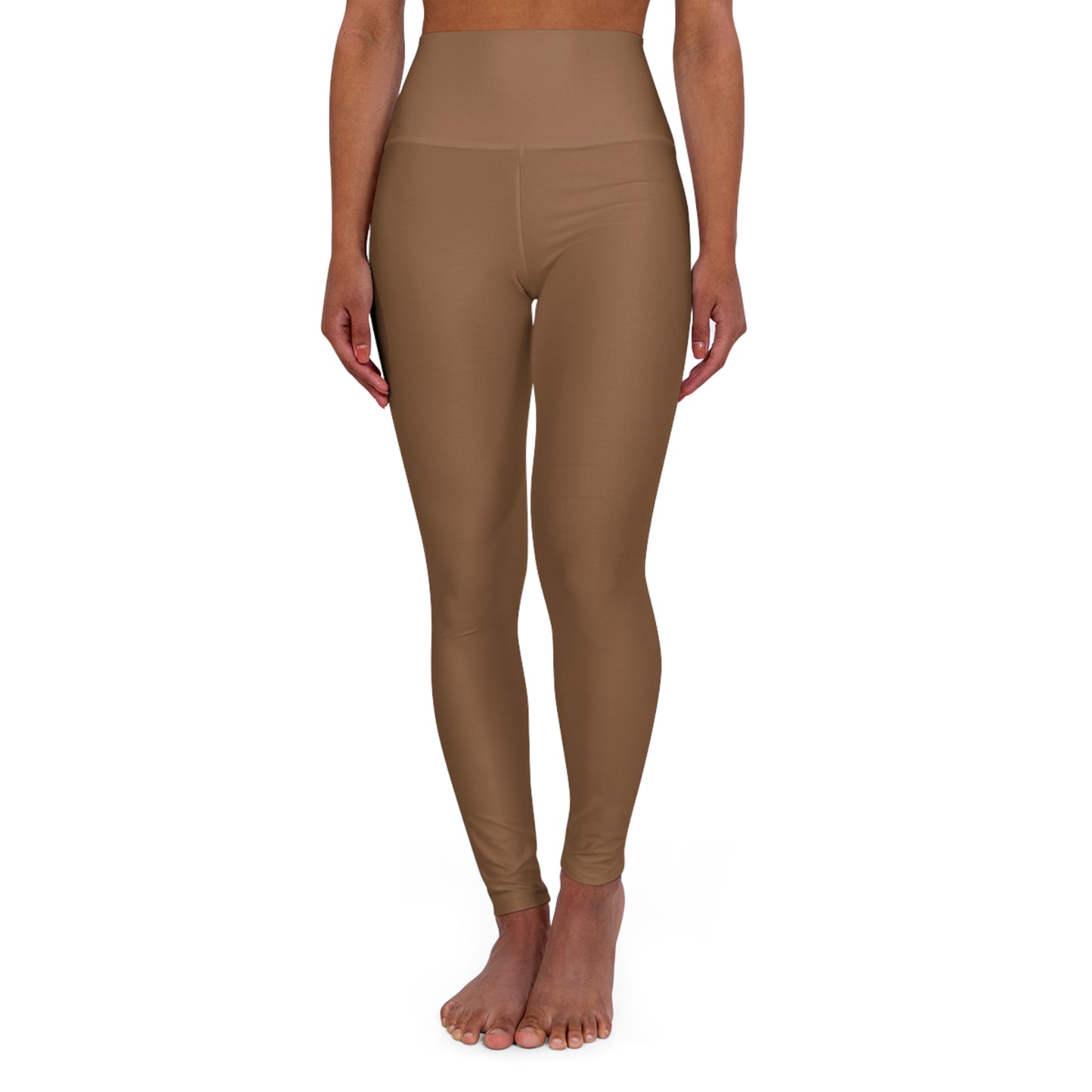 High-Waisted Toffee Brown Yoga Leggings Smooth Camel Women's Seamless Poly-Span Performance Leggings