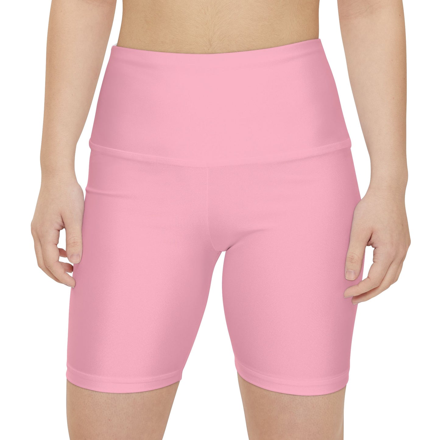 Cherry Blossom Pink Women's Workout Shorts — Solid High-Waist Biker Shorts for Exercise & Everyday Wear