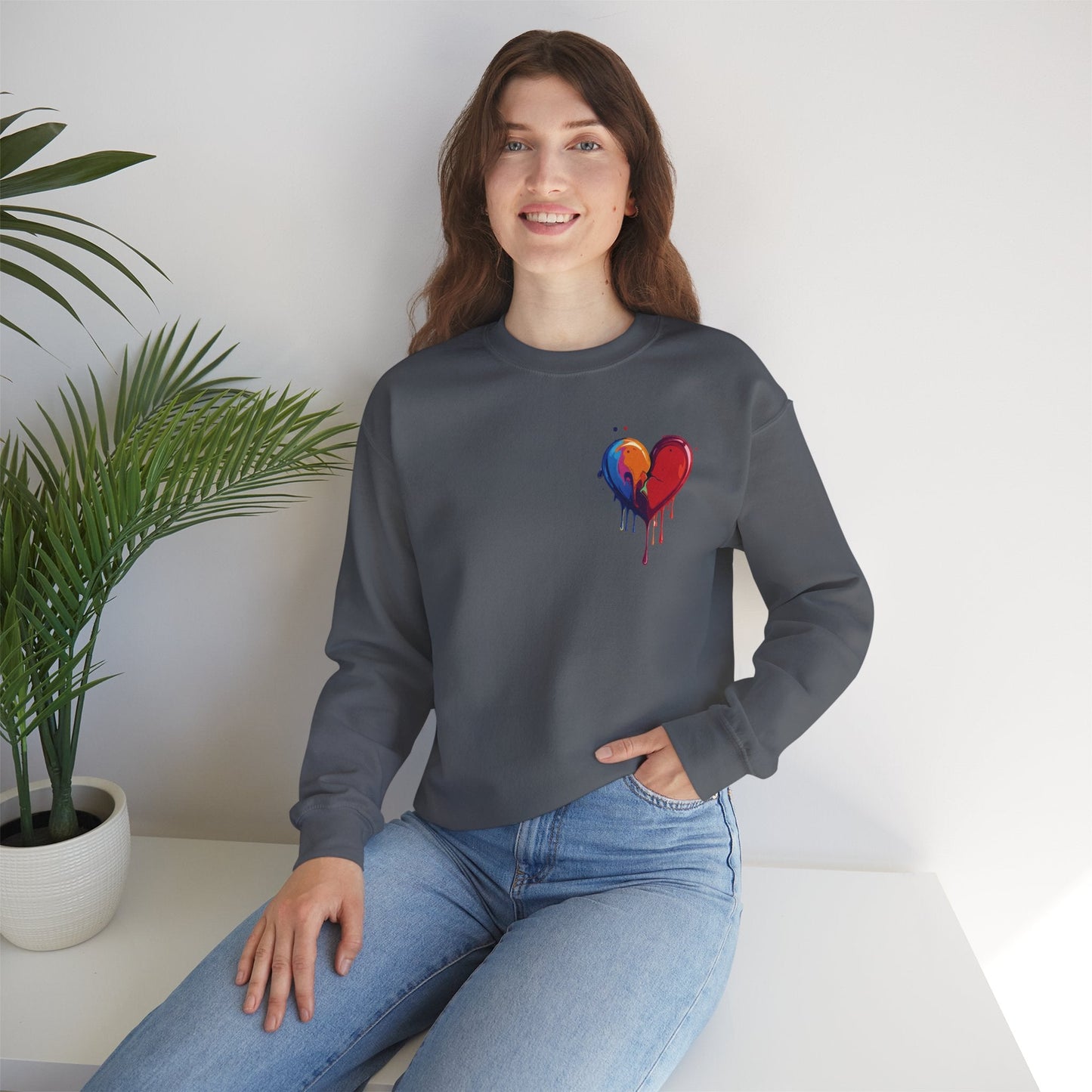 Bleeding Heart Sweatshirt Unisex Crewneck Cotton Polyester Blend Valentines Day Heart Design 117