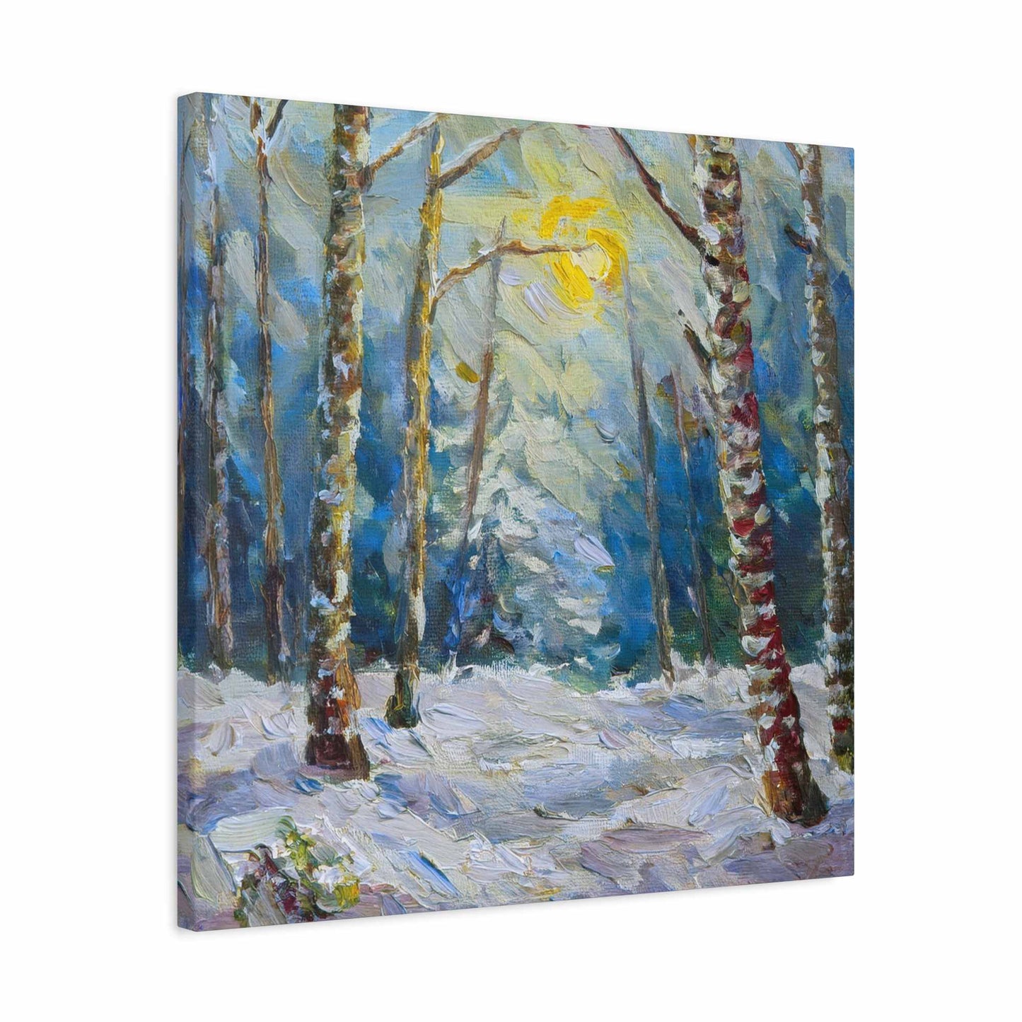 Snow Forest Print Canvas, Oil Paint Print 20x20, 24x24, 30x30, 32x32, 36x36 Art Design Print Pine-Wood Inner Frame MC-79