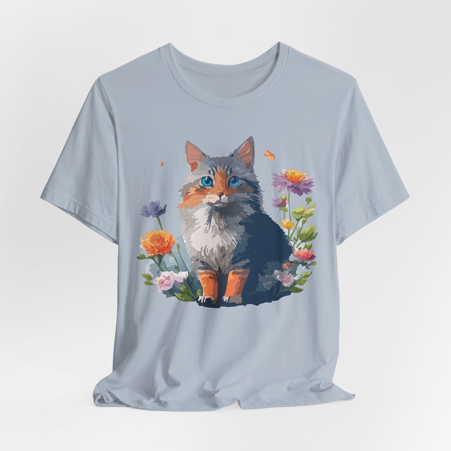Floral Cat Tee, Animal Shirt, Cat Shirt, Floral Tee, Flower T-shirt, T-Shirt with Animal, Summer Top with Art Design