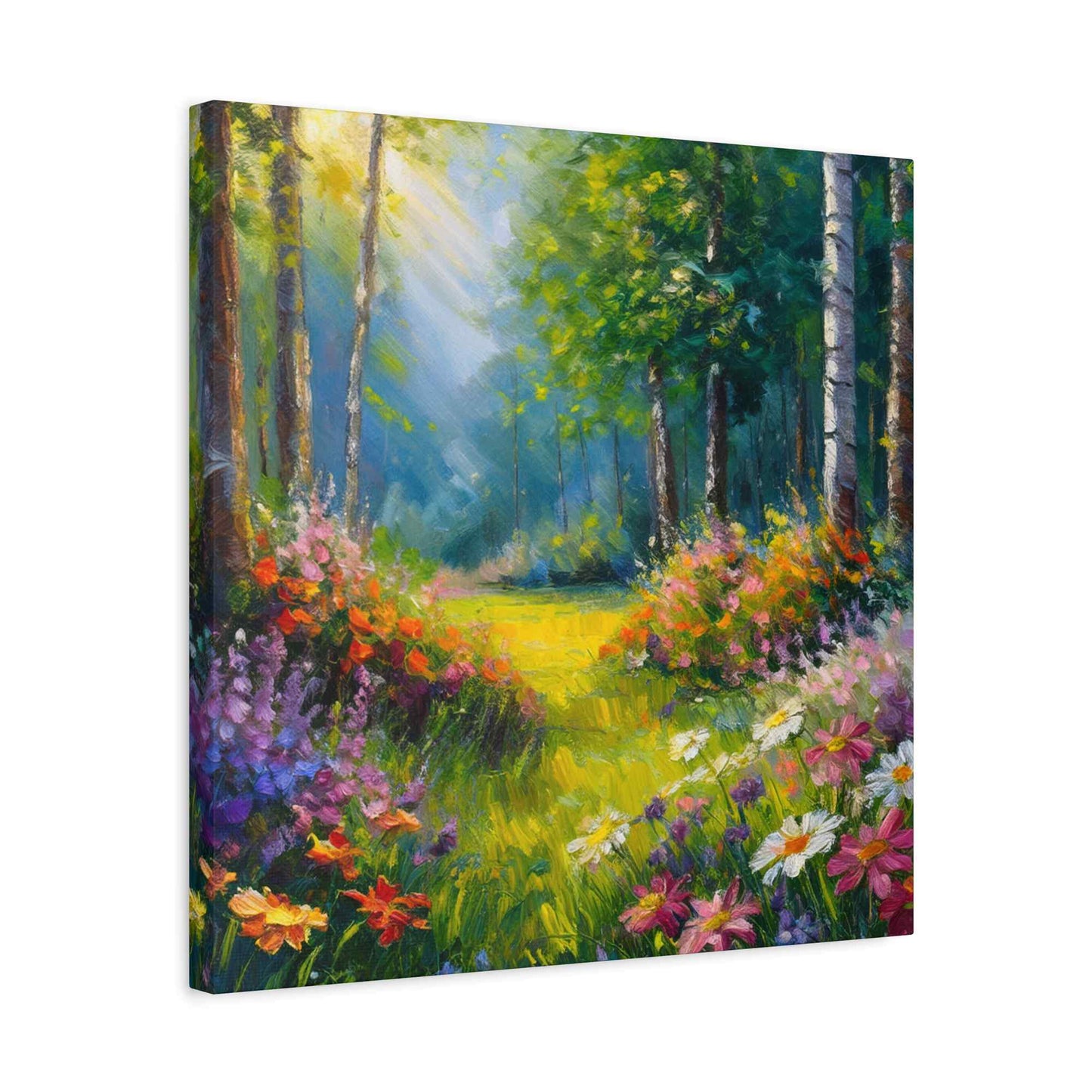 Summer Forest Print Canvas, Oil Paint Print 20x20, 24x24, 30x30, 32x32, 36x36 Art Design Print Pine-Wood Inner Frame MC-90