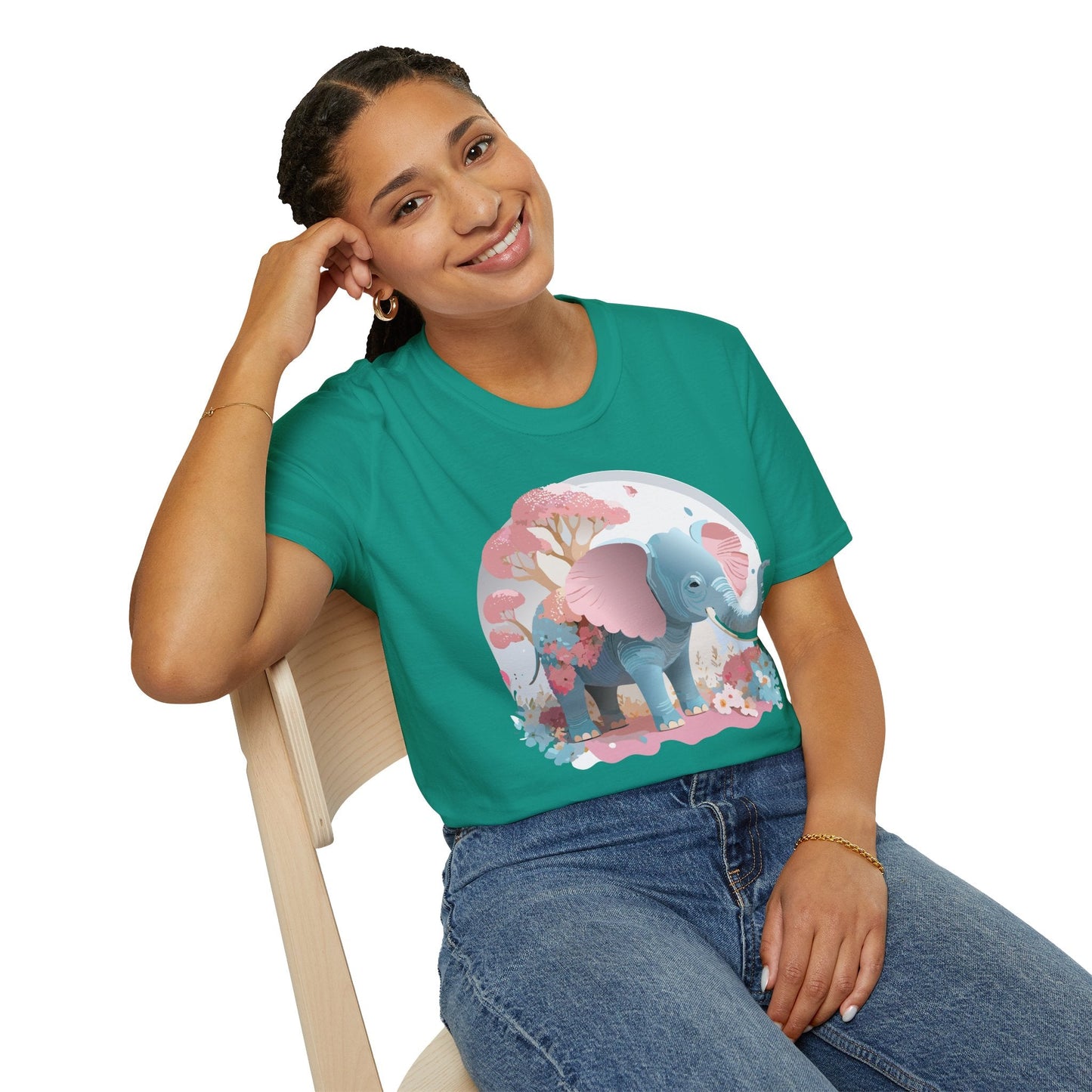 Unisex Elephant Graphic Tee Gildan Softstyle 64000 100 Percent Ring Spun Cotton Fabric