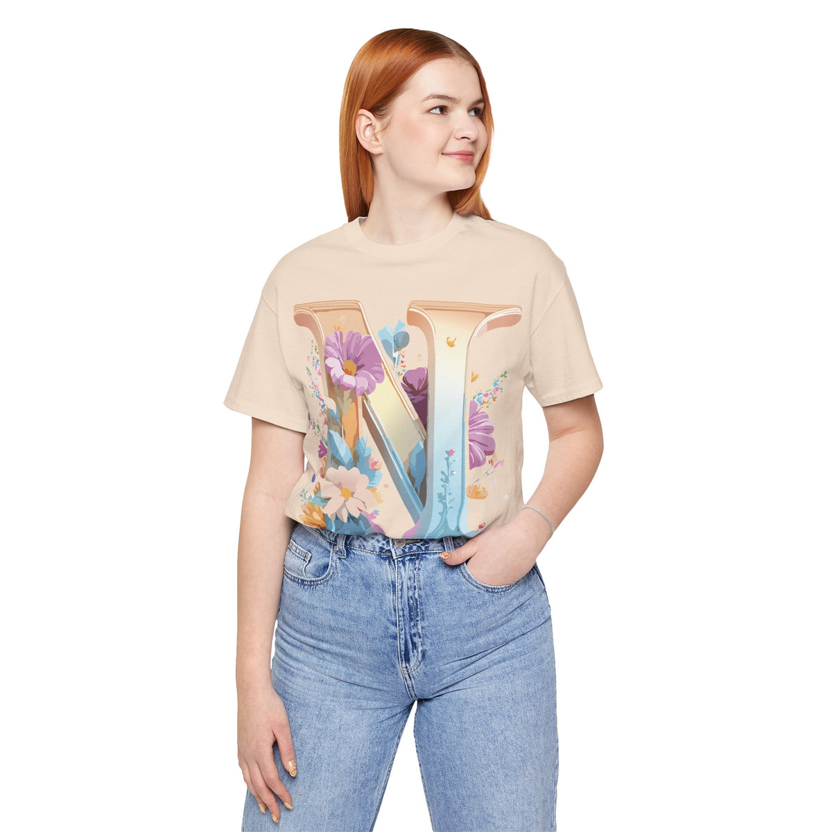 Letter N Graphic Unisex Cotton Bella+Canvas Tee with Art Letter Design