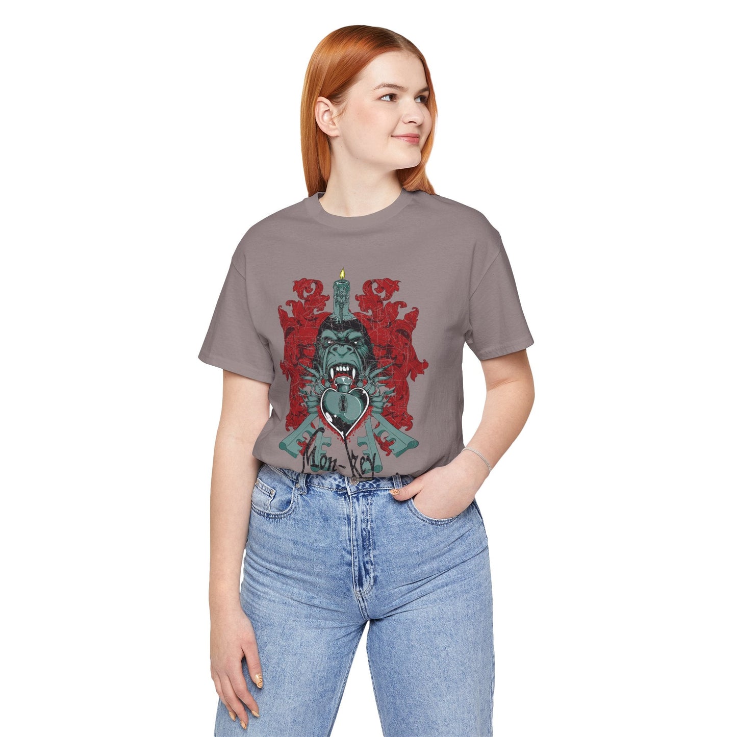 Gorilla Crest with Sword and Heart T-Shirt Heraldic Gothic Design Rock Band T-Shirt