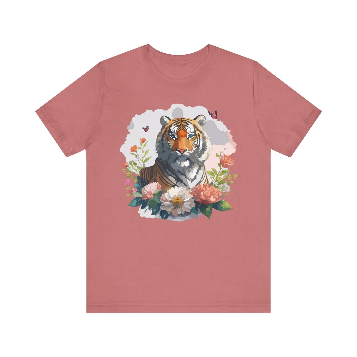 Floral Tiger Graphic Tee, Animal Shirt, Tiger Shirt, Flower Top, T-Shirt with Animal, Art Design