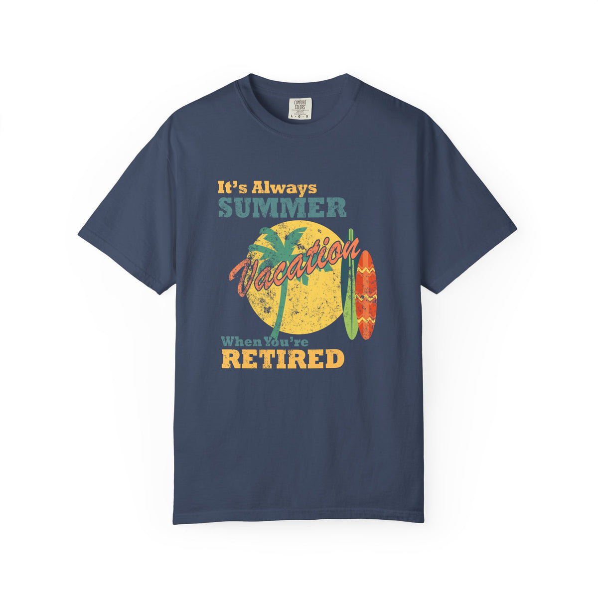 Always Summer Vacation Retro Palm Surf Unisex Comfort Colors Garment-Dyed Heavyweight 100 Cotton Art Design T-Shirt w108