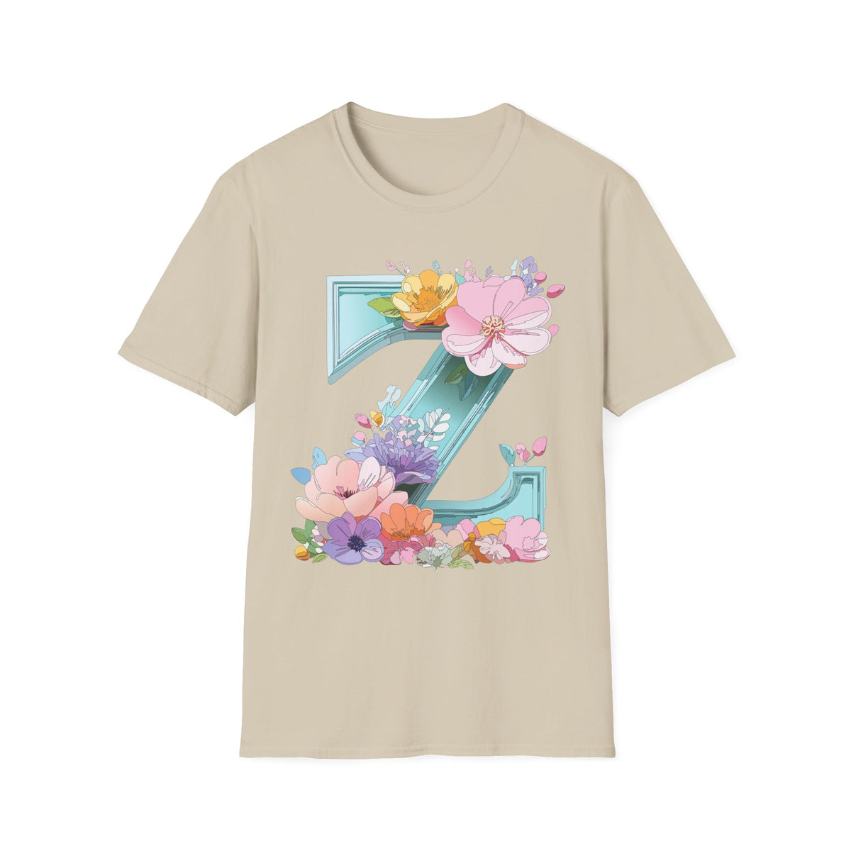Floral Letter Z T-Shirt | Floral Initial Tee, Monogram Z Shirt