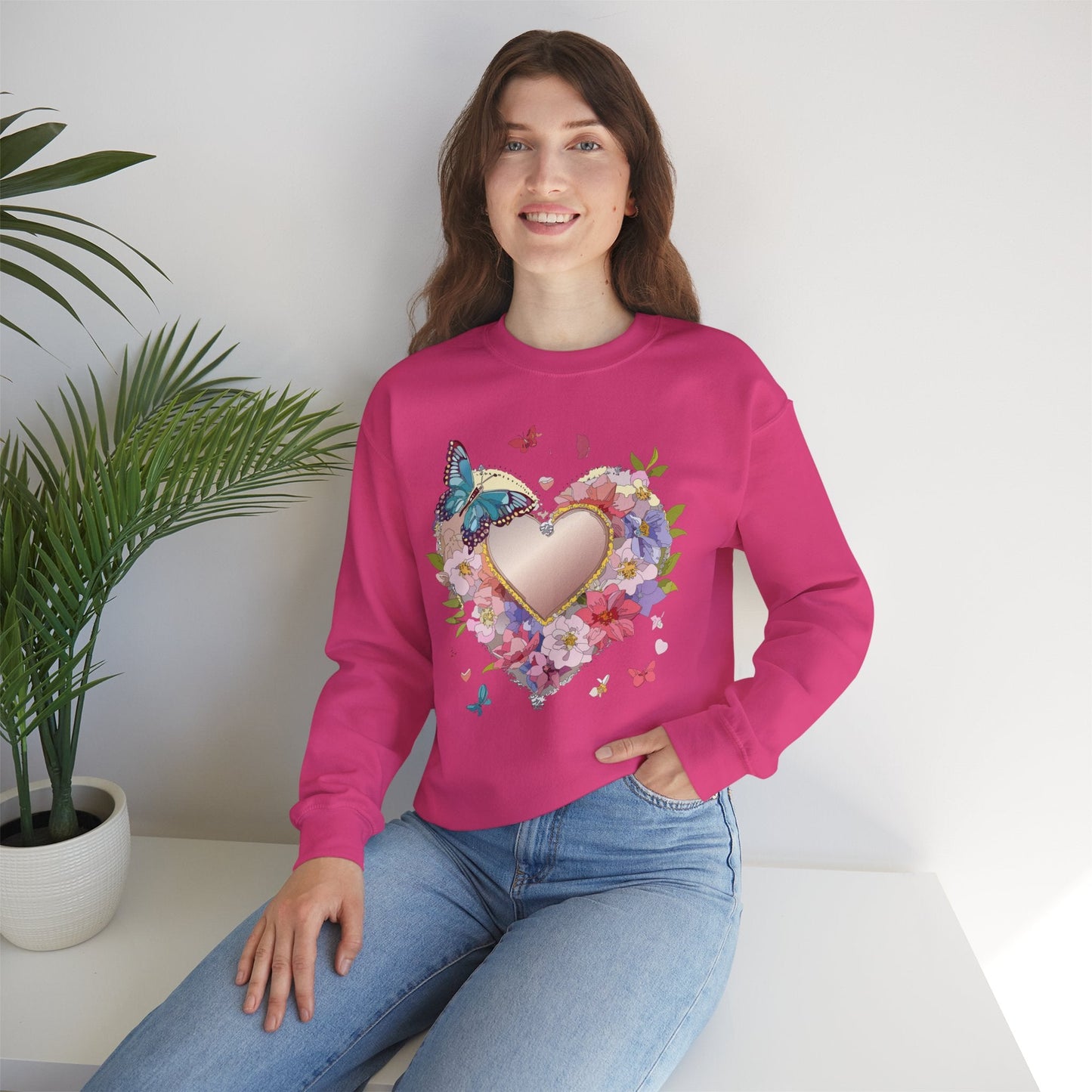 Unisex Floral Heart Sweatshirt Floral Love Sweatshirt Valentines Day Sweatshirt Heart Floral Design