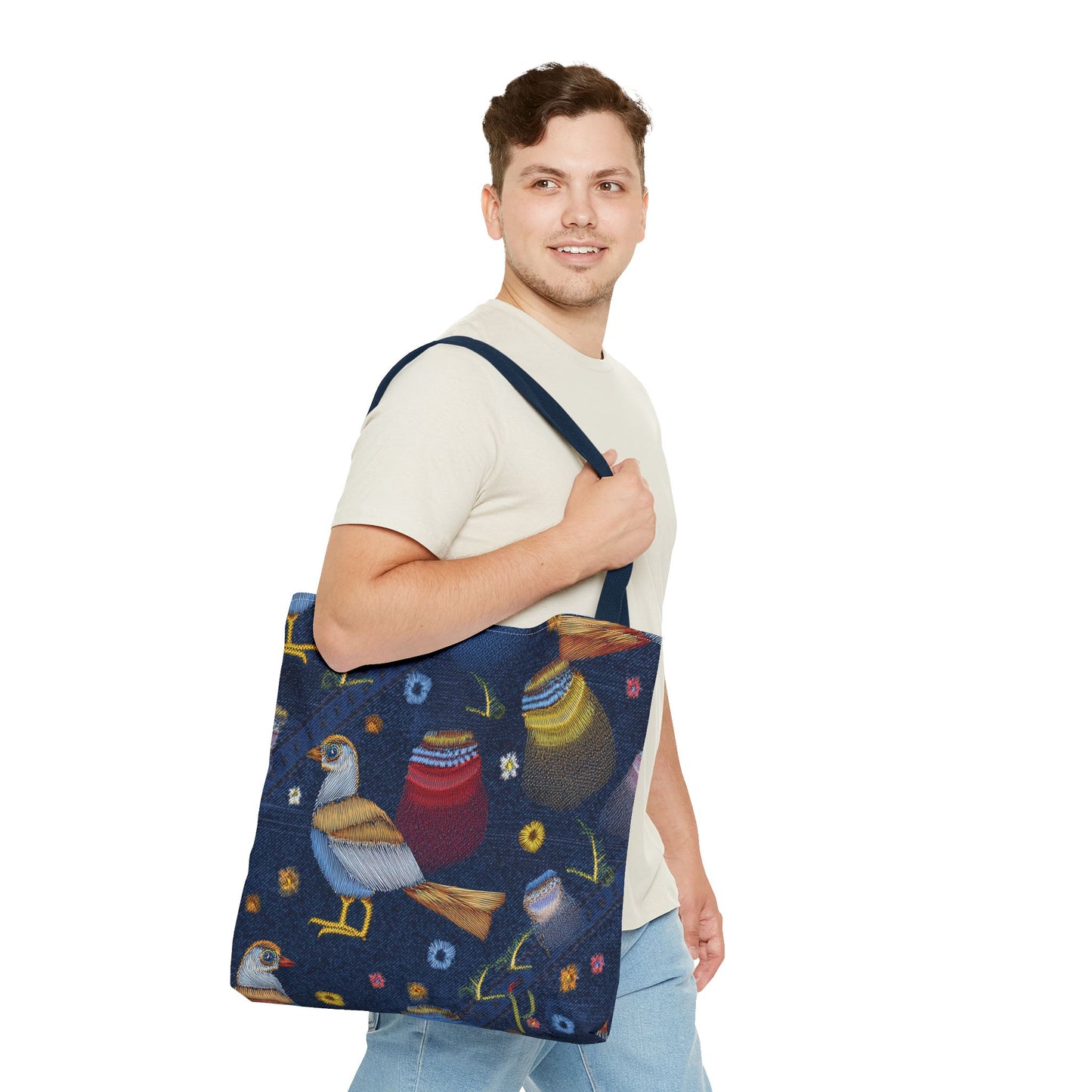 Denim Fabric Imitation Print Unisex Canvas Bag Poly Spun 3 Sizes Tote Bag 194-3