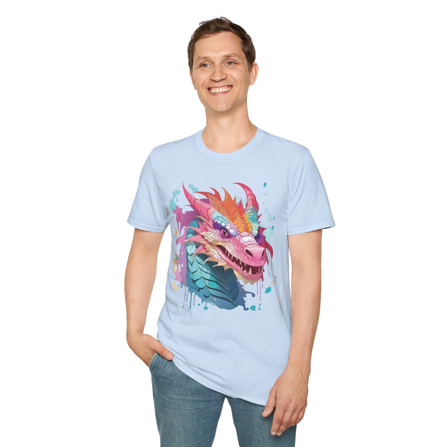 Dragon Graphic Tee Unisex Gildan Softstyle Cotton Shirt With Animal Art Design 64000