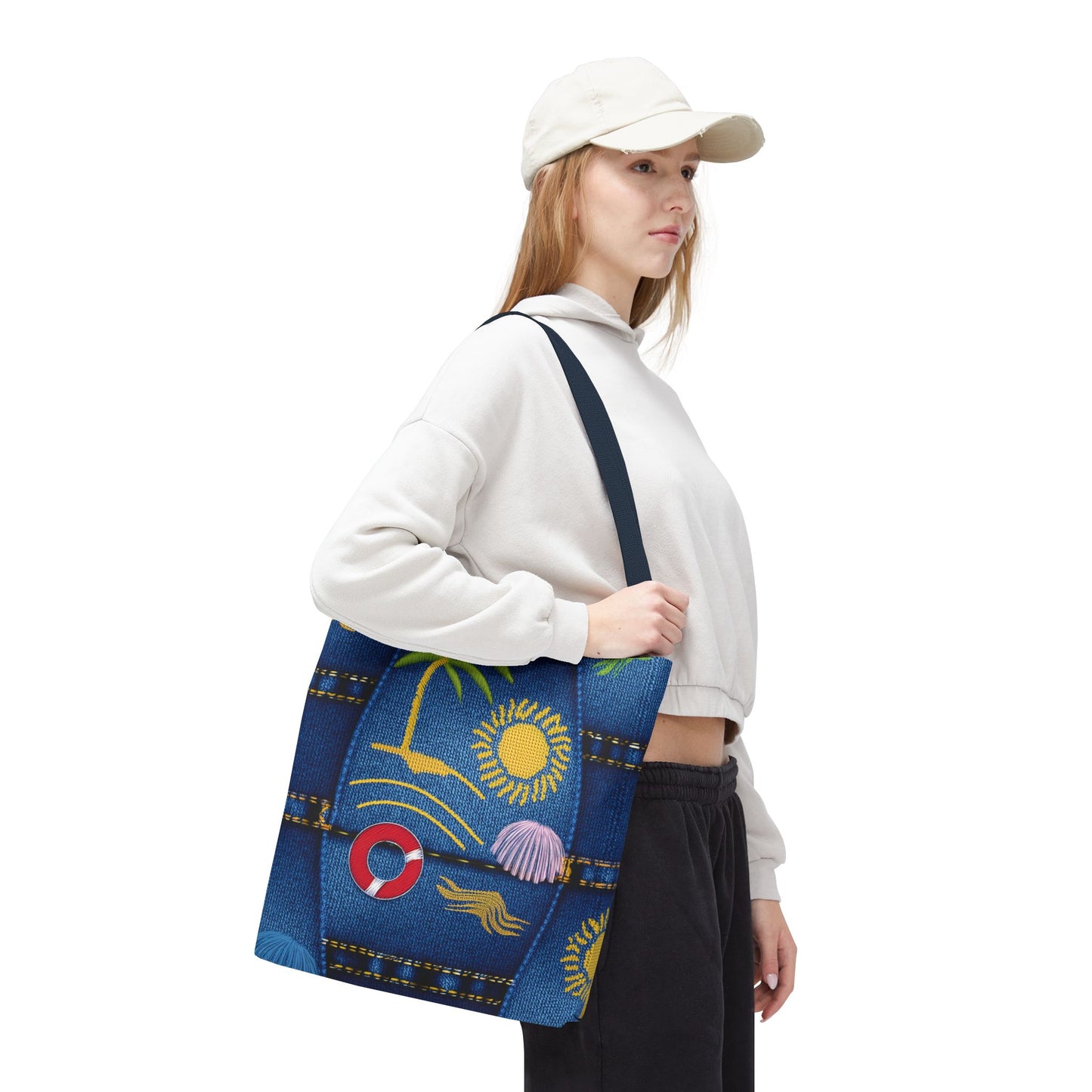 Denim Fabric Imitation Print Unisex Canvas Bag Poly Spun 3 Sizes Tote Bag 182-5