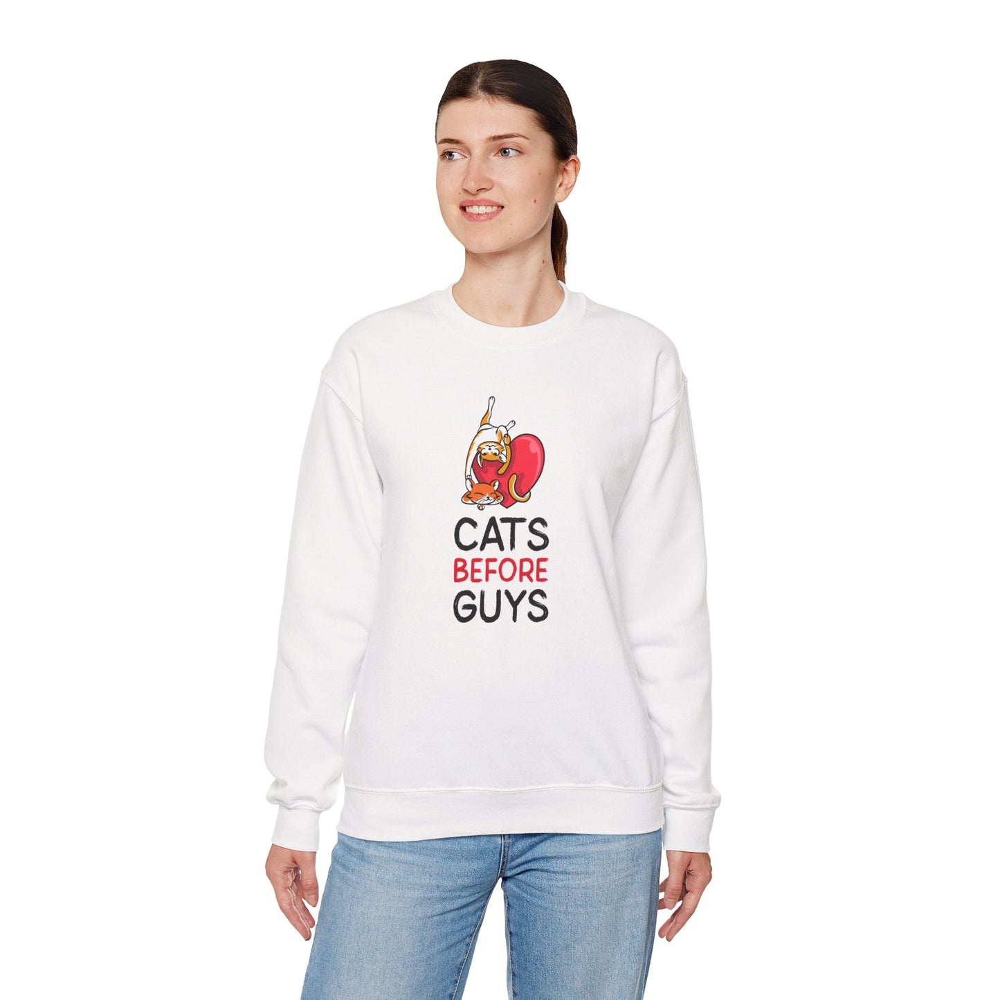 Cat Heart Sweatshirt Unisex Valentines Day 50 50 Cotton Poly Heavy Blend Crewneck Sweatshirt