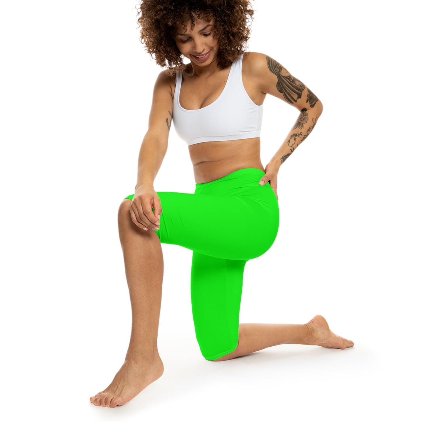 Lime Color Women's Brushed Suede Poly Span Casual Capri Leggings XS-2XL