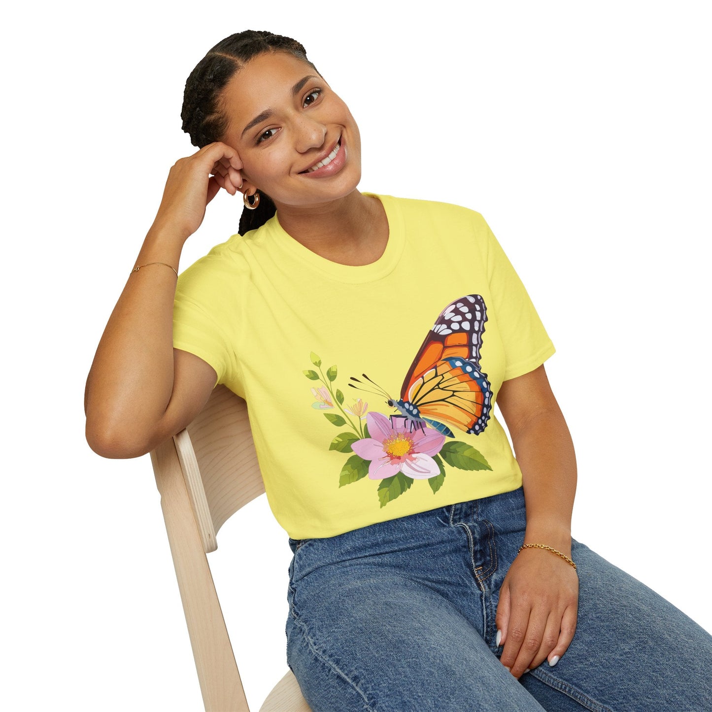 Butterfly T Shirt for Women and Men Monarch Print Softstyle Unisex Gildan 64000 Tee