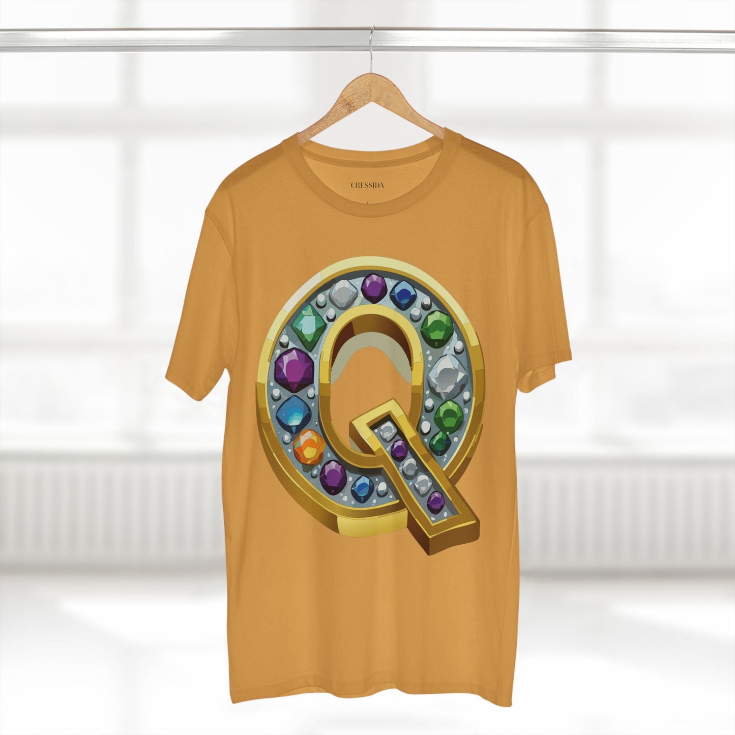 Letter Q Graphic Design Tee Unisex 100 Cotton With Antique Gold Letters Artwork T-Shirt