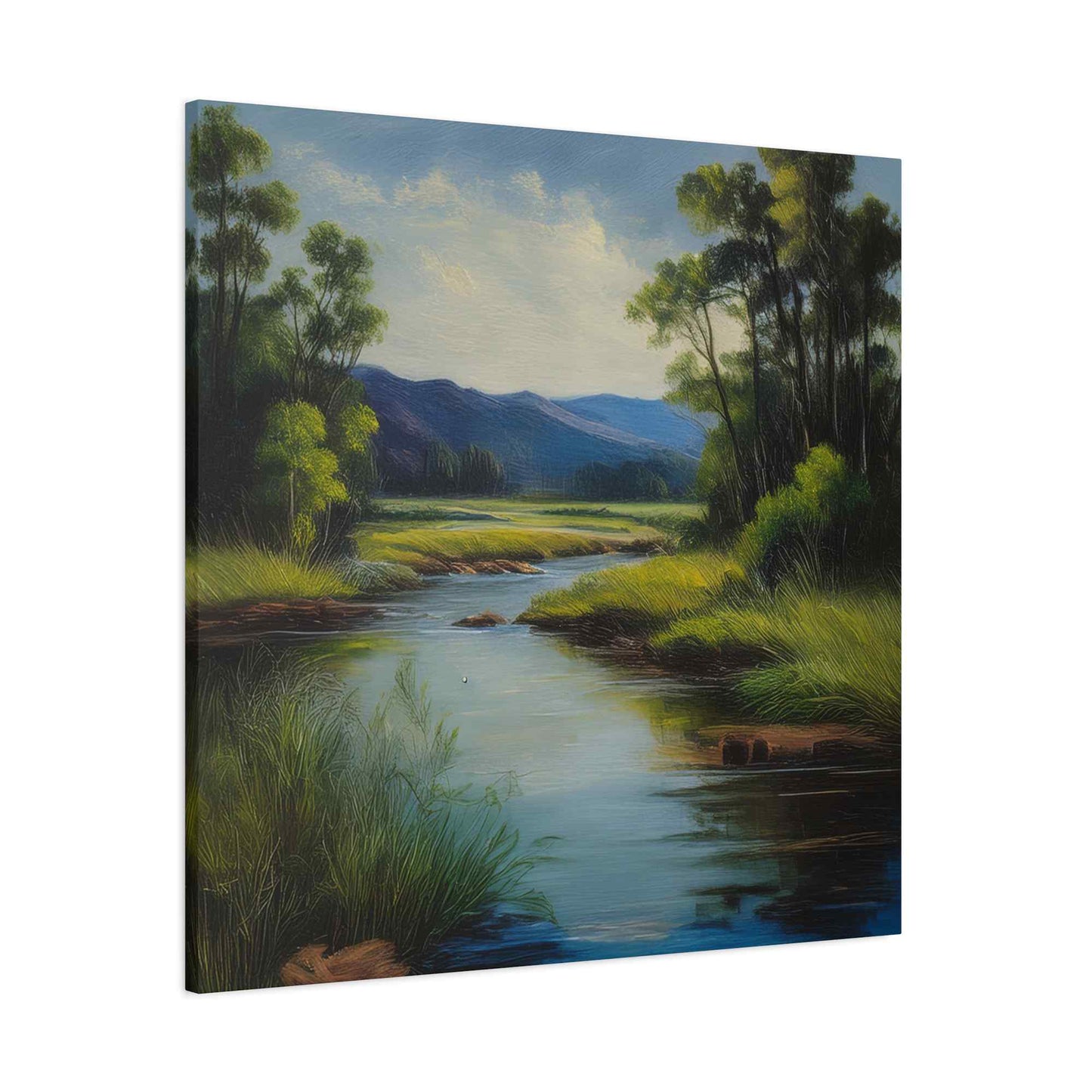 River Print Canvas, Landscape Oil Paint Print 20x20, 24x24, 30x30, 32x32, 36x36 Art Design Print Pine-Wood Inner Frame MC-54