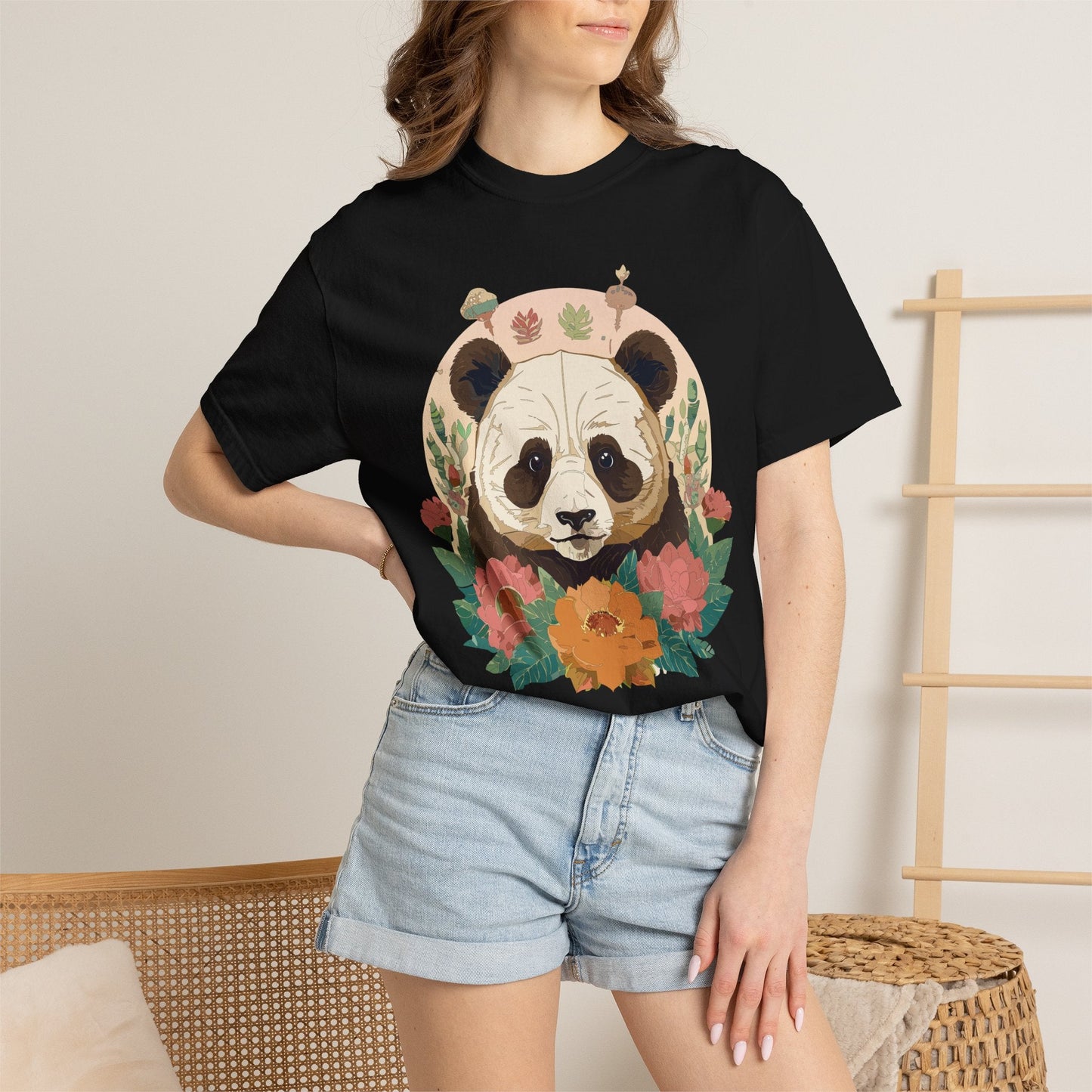 Panda Portrait Graphic T-Shirt Unisex Cotton Floral Animal Art Tee p2