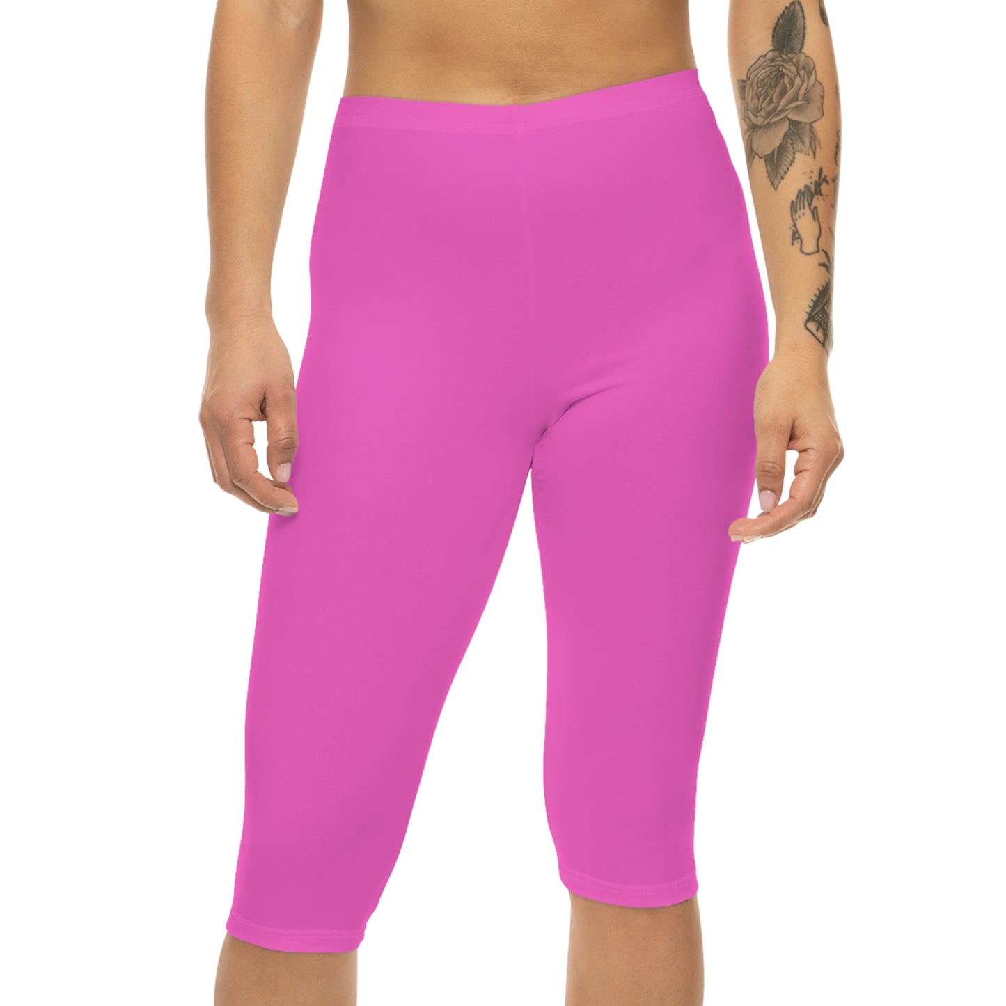 Bubblegum Fizz Pink Color Women's Brushed Suede Poly Span Casual Capri Leggings XS-2XL