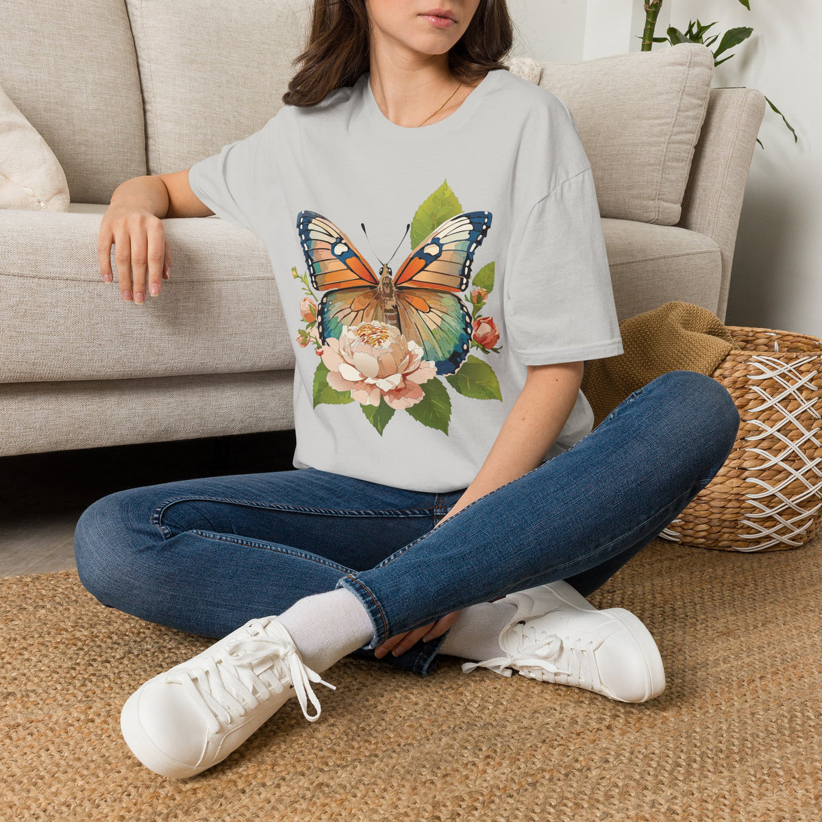 Butterfly Floral T-Shirt — Watercolor Monarch & Roses Graphic Tee Unisex 100 Cotton Gildan T-Shirt