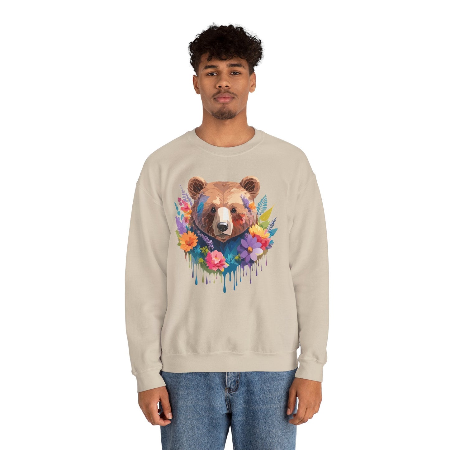 Unisex Floral Bear Sweatshirt Art Design Animals Gildan 18000 Crewneck