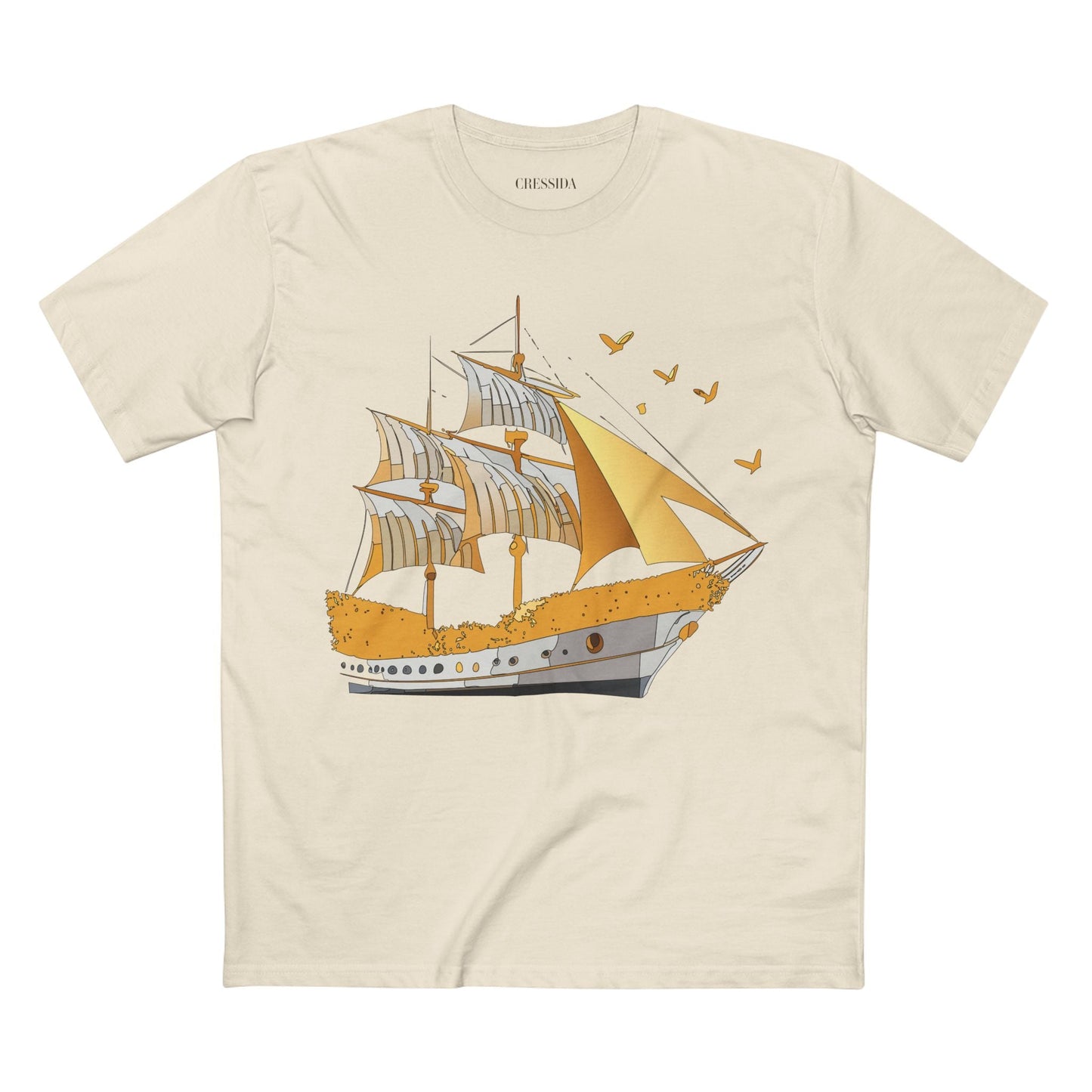 Ship Graphic Unisex 100 Cotton T-Shirt with Gold Frigate Art Design 20