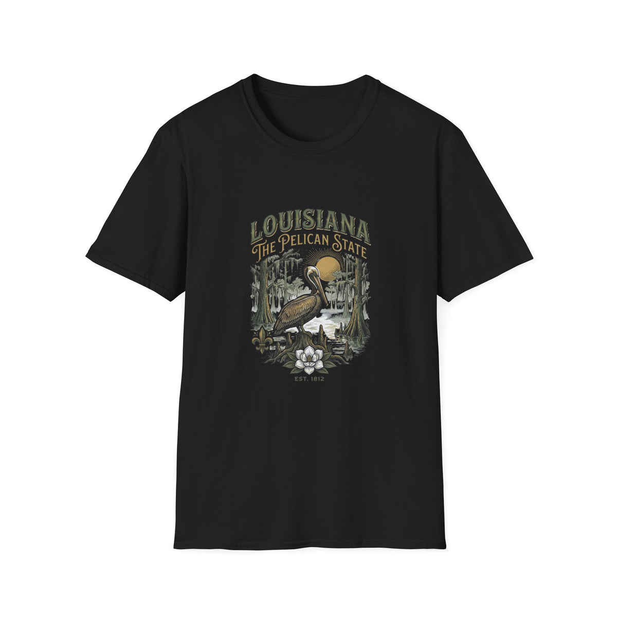 Louisiana Pelican State T-Shirt — Vintage Bayou Wildlife Travel Tourist Graphic Design Unisex 100 Cotton Gildan T-Shirt
